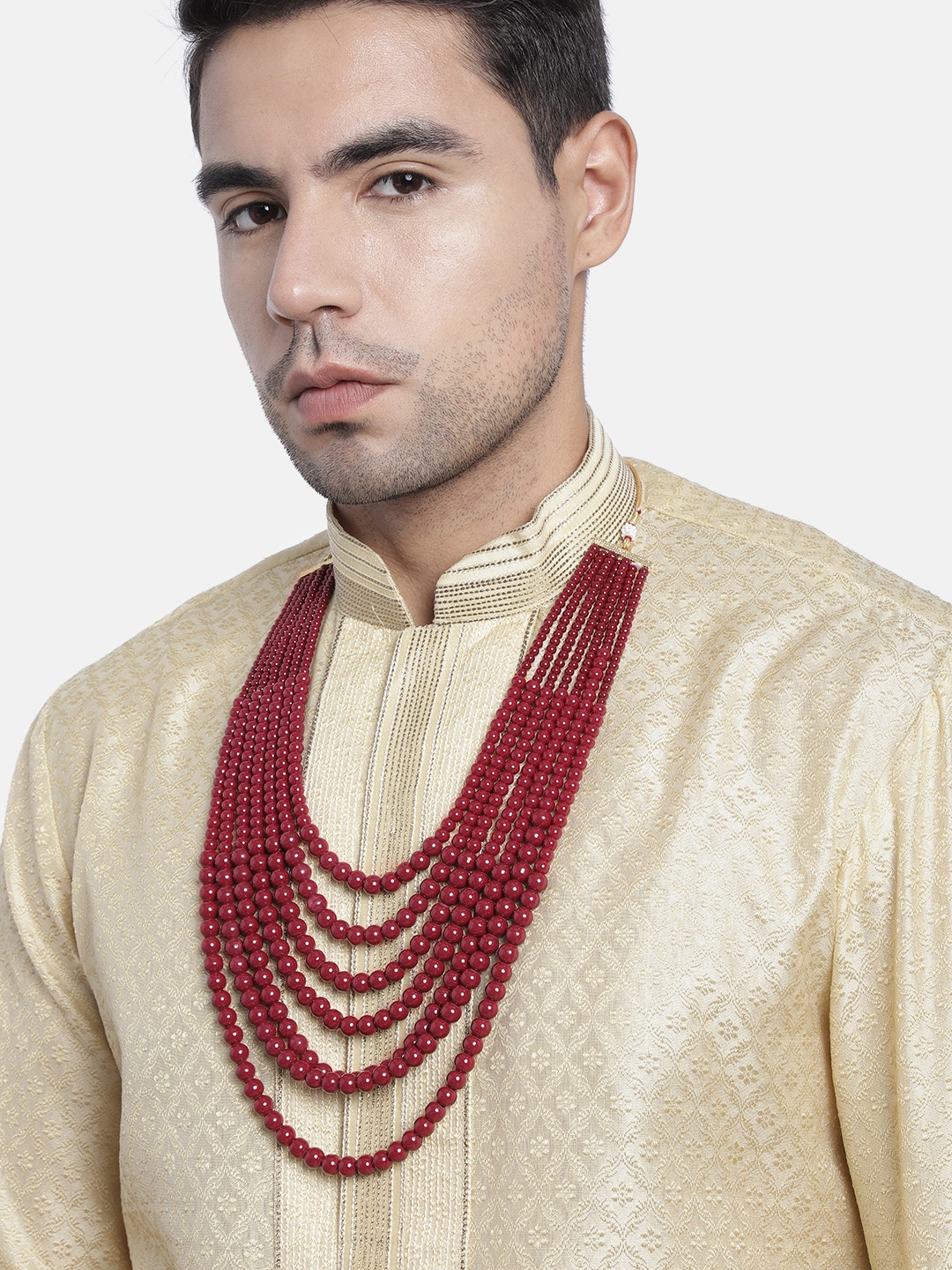 

I Jewels Men Maroon Gold-Plated Layered Necklace