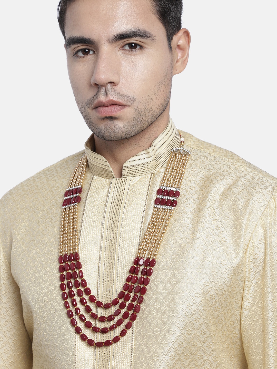 

I Jewels Men Maroon Gold-Plated Layered Necklace