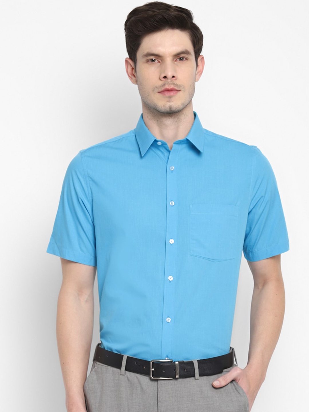 

Turtle Men Blue Opaque Cotton Formal Shirt