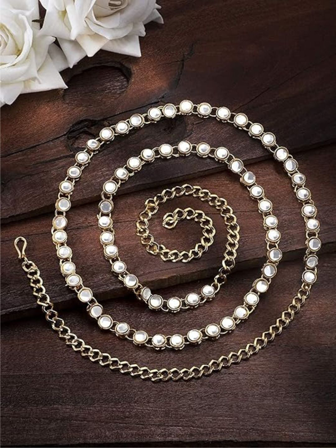 

I Jewels Gold-Plated White Kundan Studded Kamarbandh