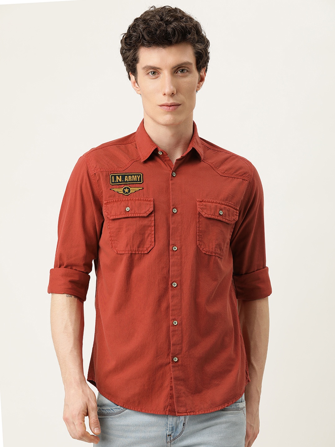 

IVOC Men Rust Slim Fit Opaque Casual Shirt