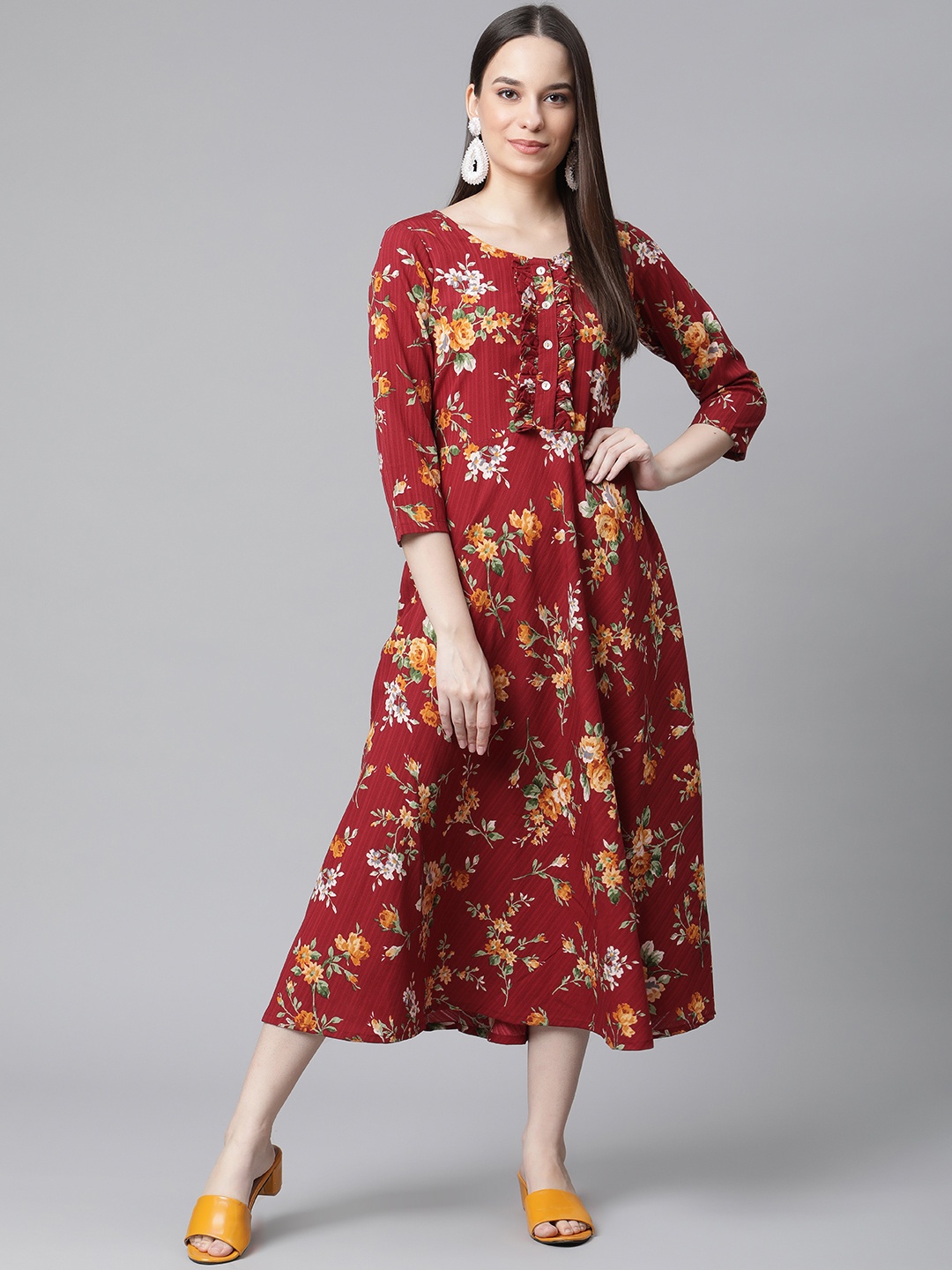 

Jompers Women Pink & Yellow Floral Printed Floral Anarkali Kurta