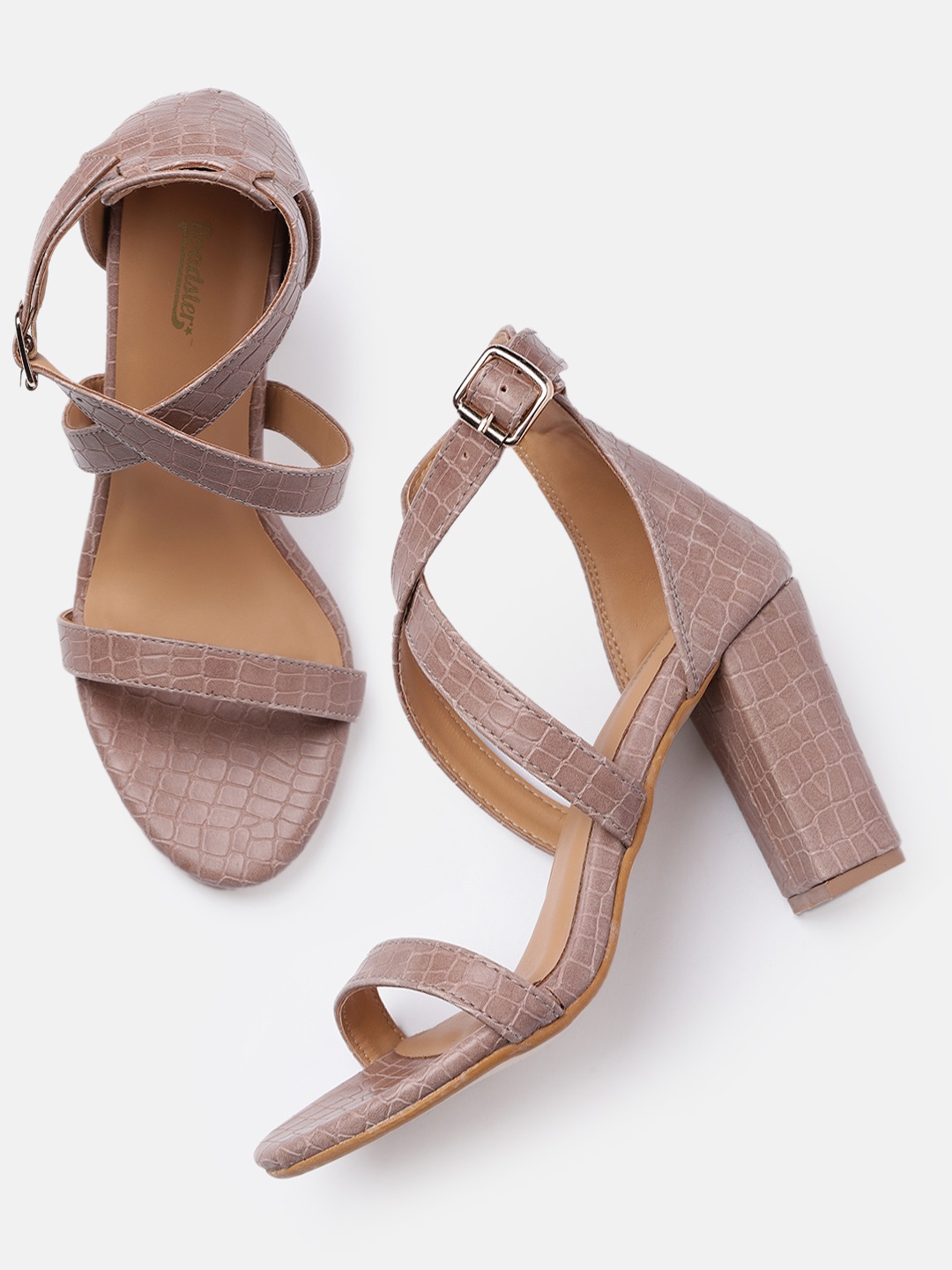 

Roadster Croc Textured Block Heels, Nude