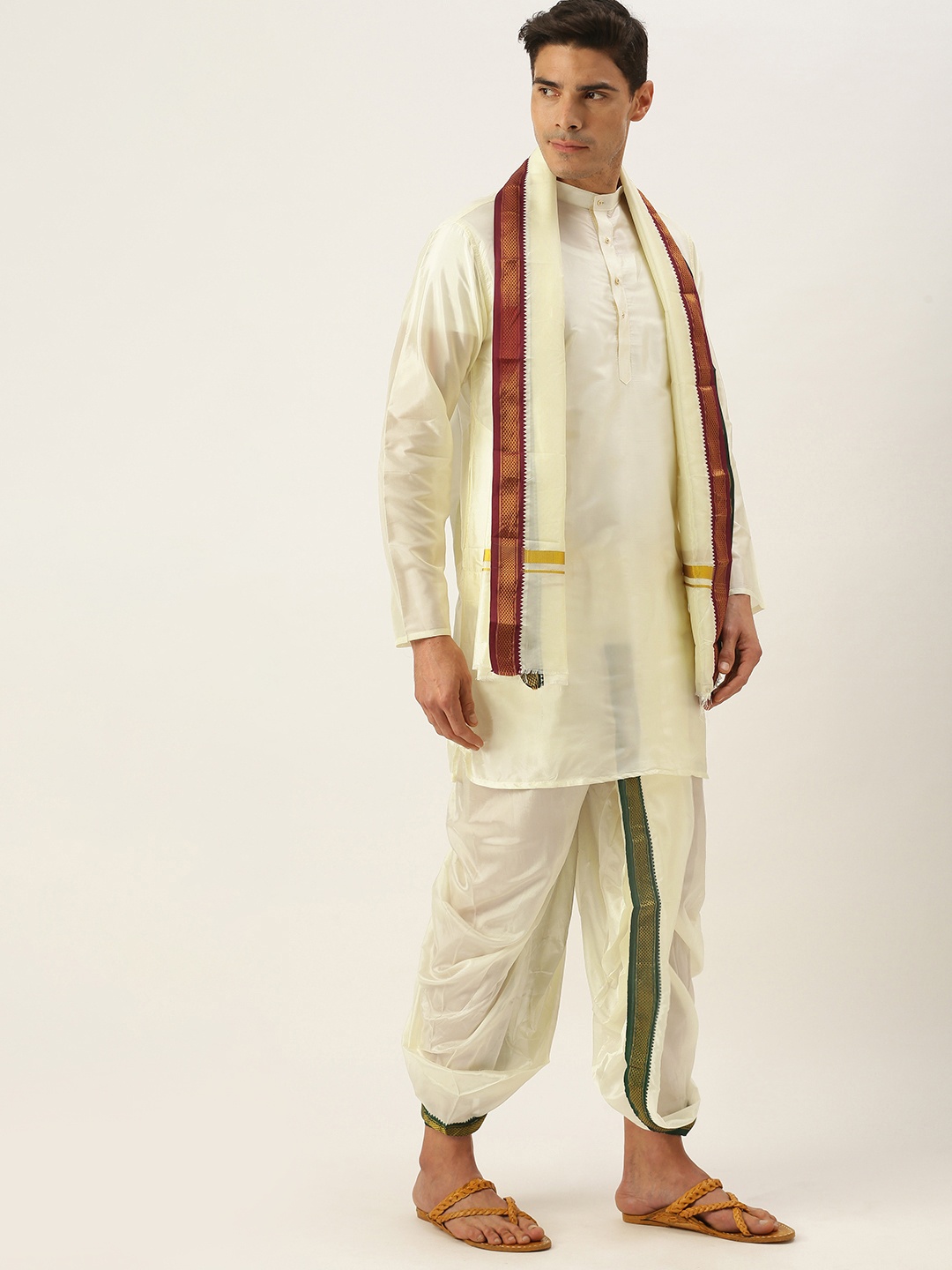 

VARUDU Men Beige Kurta with Dhoti Pants & Dupatta