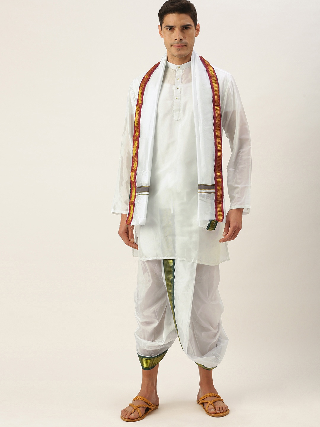

VARUDU Men White Kurta with Dhoti Pants & Dupatta