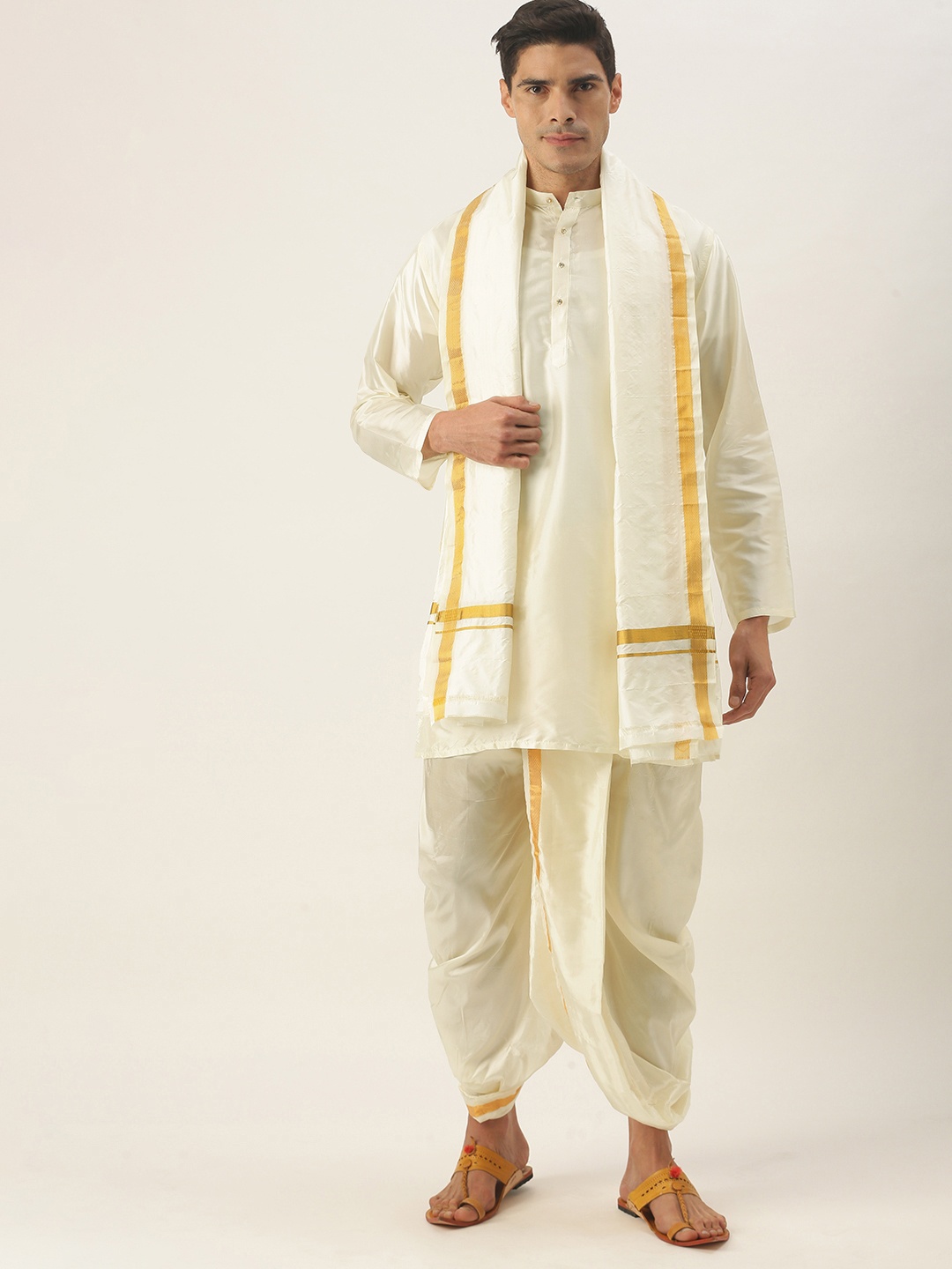 

VARUDU Men Beige Kurta with Dhoti Pants