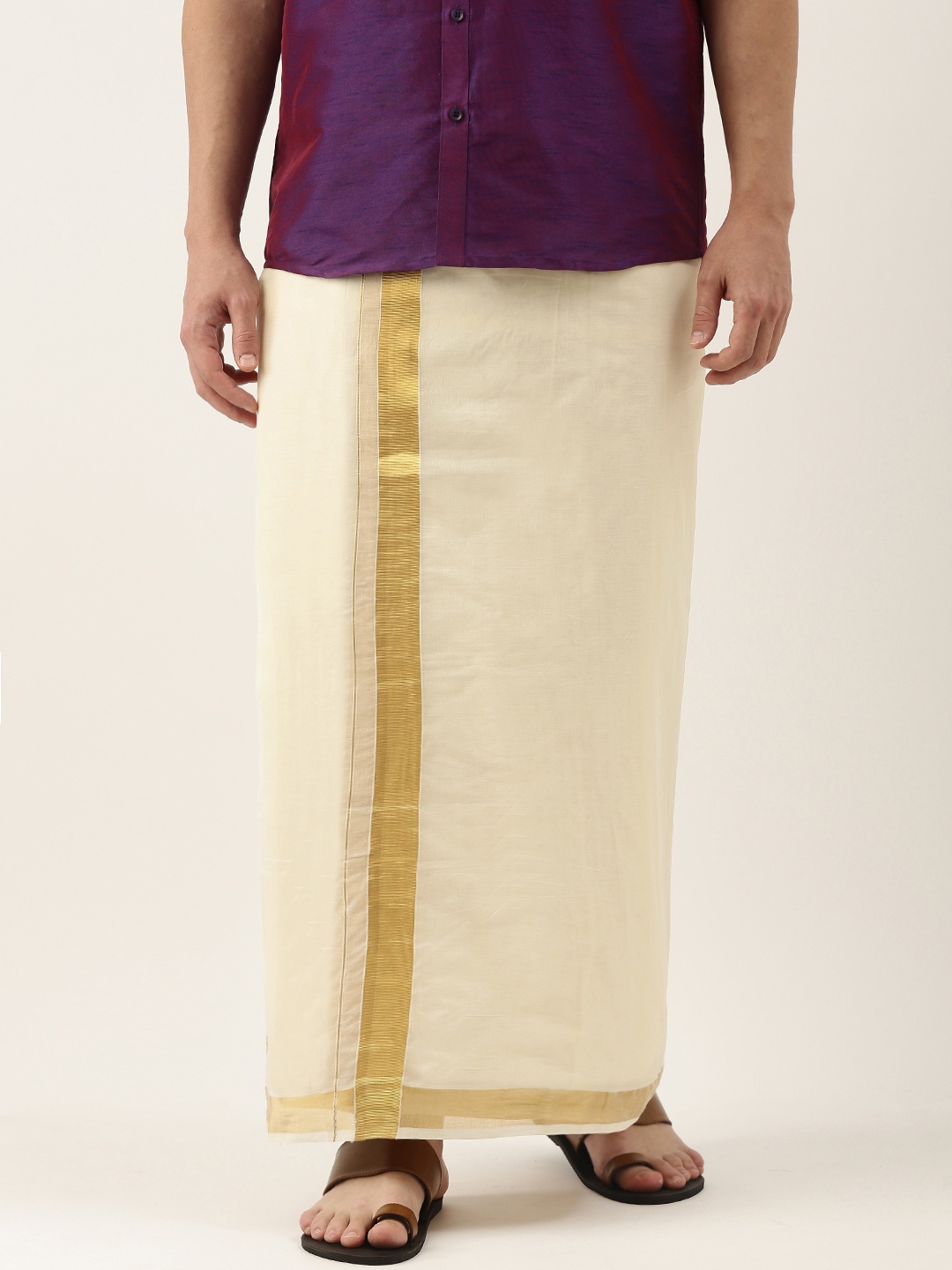 

Thangamagan Men Off White Cotton Zari Border Dhoti