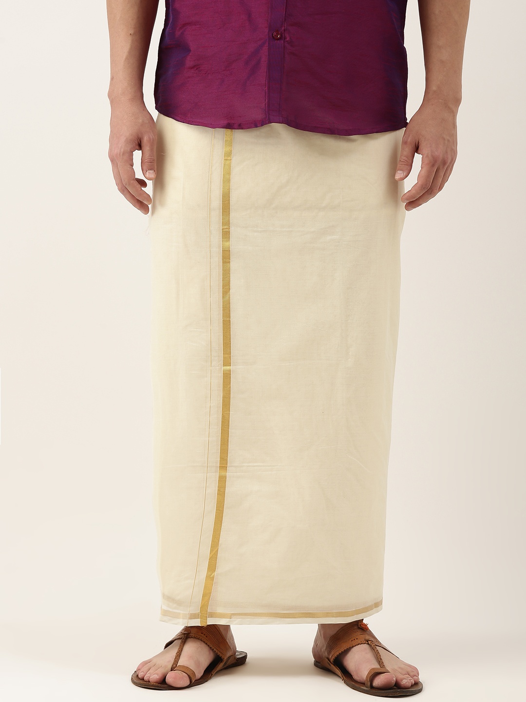 

Thangamagan Men Off White Cotton Fancy Border Ethnic Dhoti