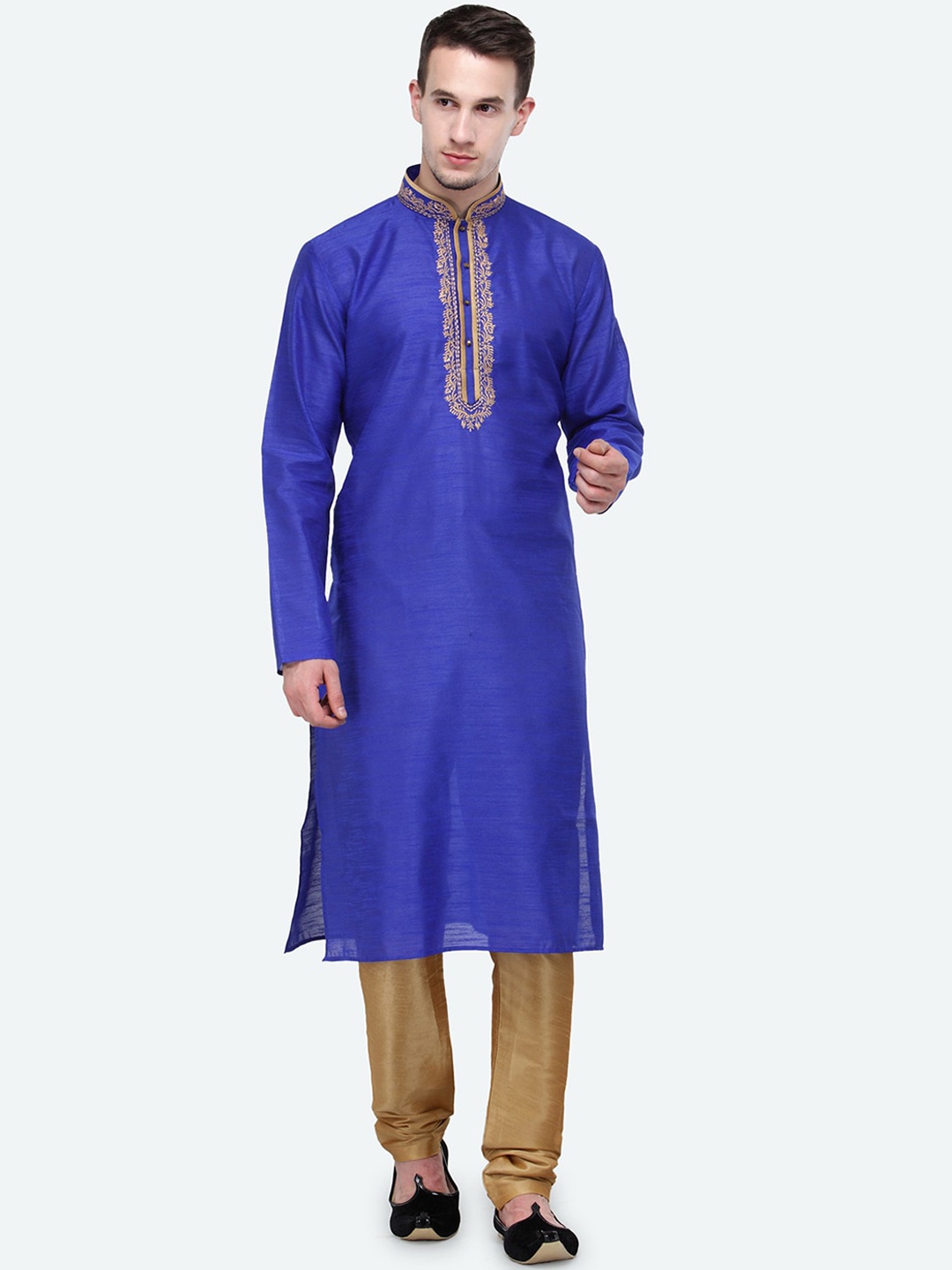 

RG DESIGNERS Men Blue Ethnic Motifs Yoke Design Regular Kurta with Pyjamas