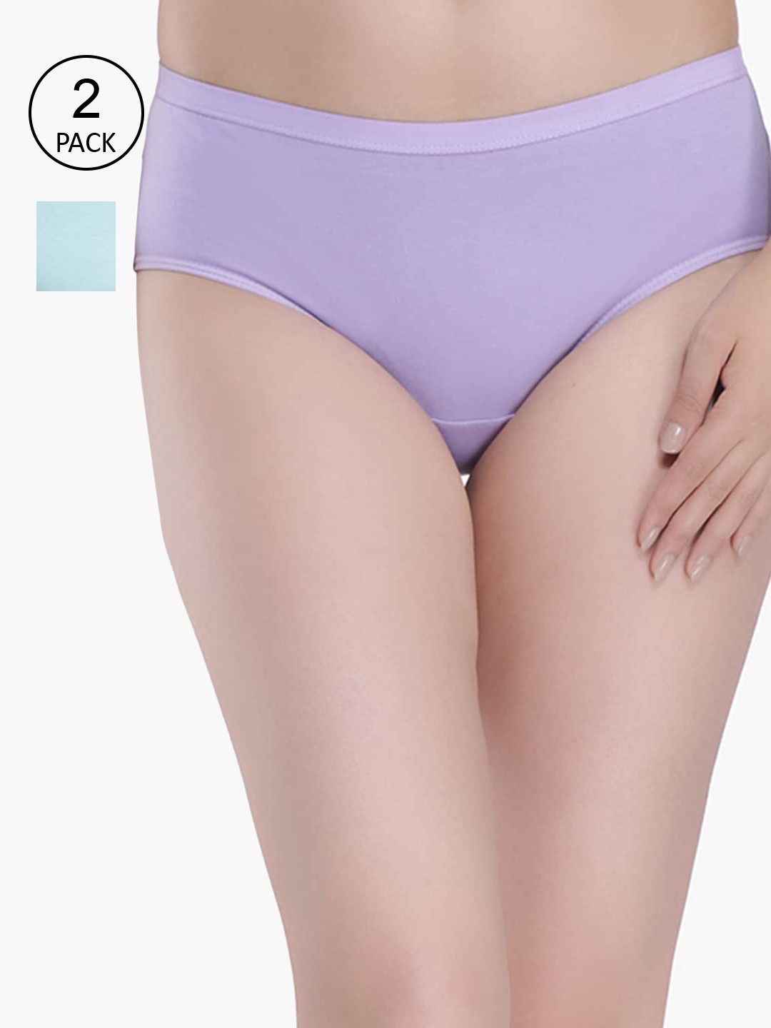 

Anoma Women Pack Of 2 Sea Green & Lavender Solid Mid Rise Cotton Hipster Briefs
