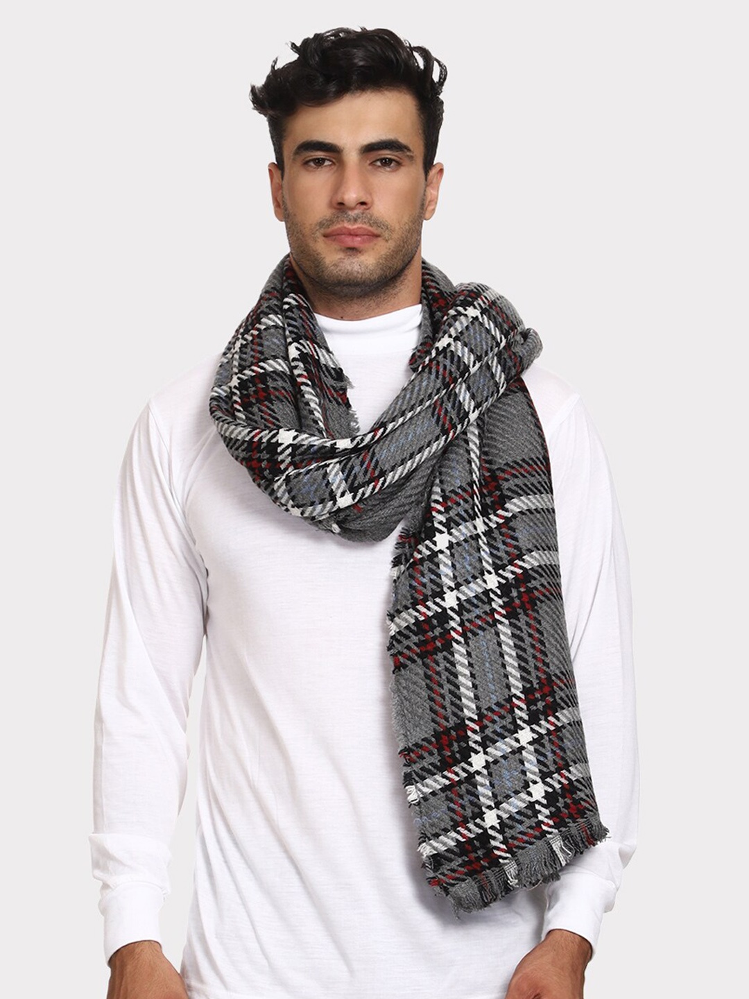 

WEAVERS VILLA Grey & Black Woven Design Shawl