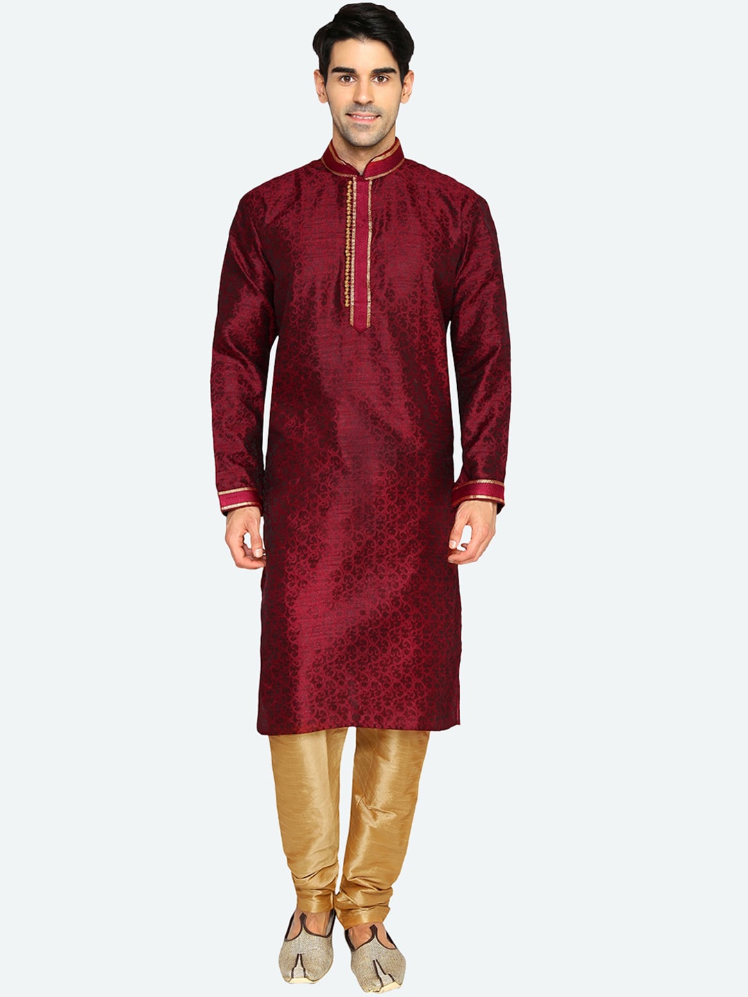 

RG DESIGNERS Men Maroon & Beige Ethnic Motifs Kurta with Pyjamas