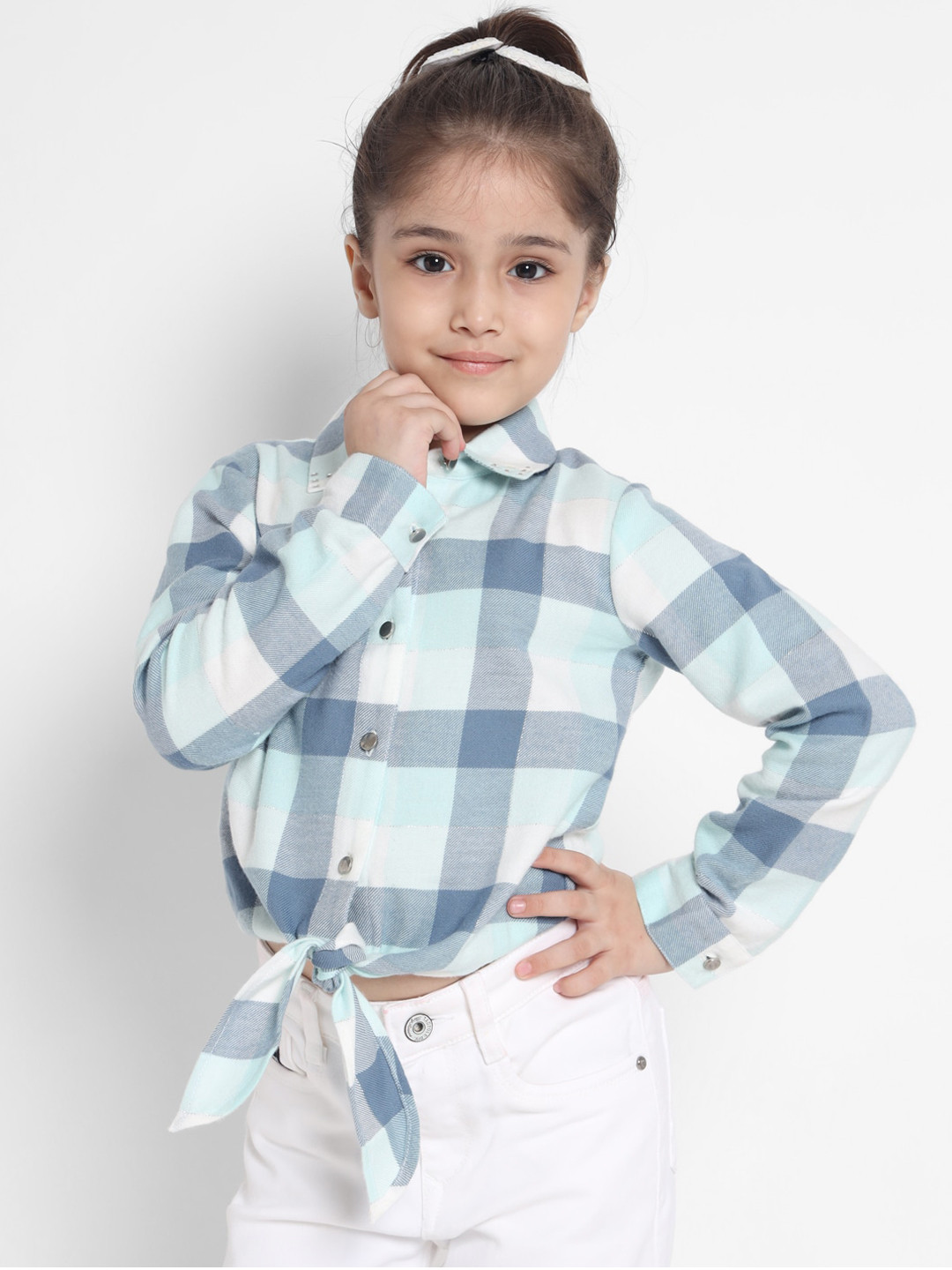 

Nauti Nati Girls Blue & White Opaque Checked Pure Cotton Casual Shirt