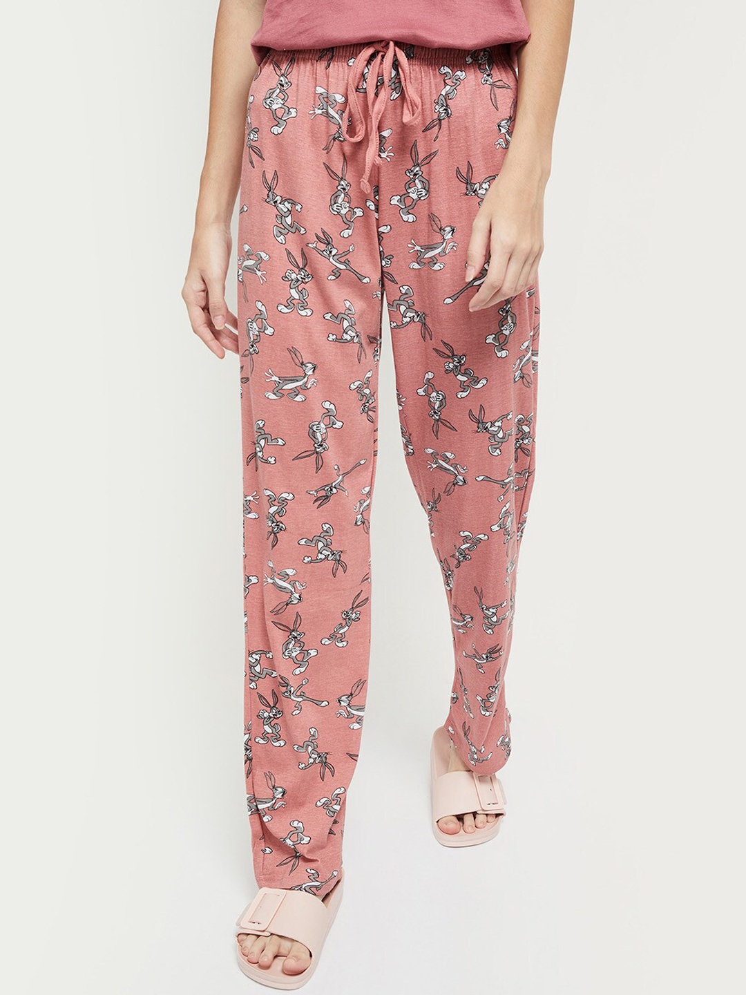 

max Women Pink & White Tom & Jerry Printed Mid Rise Pure Cotton Lounge Pants