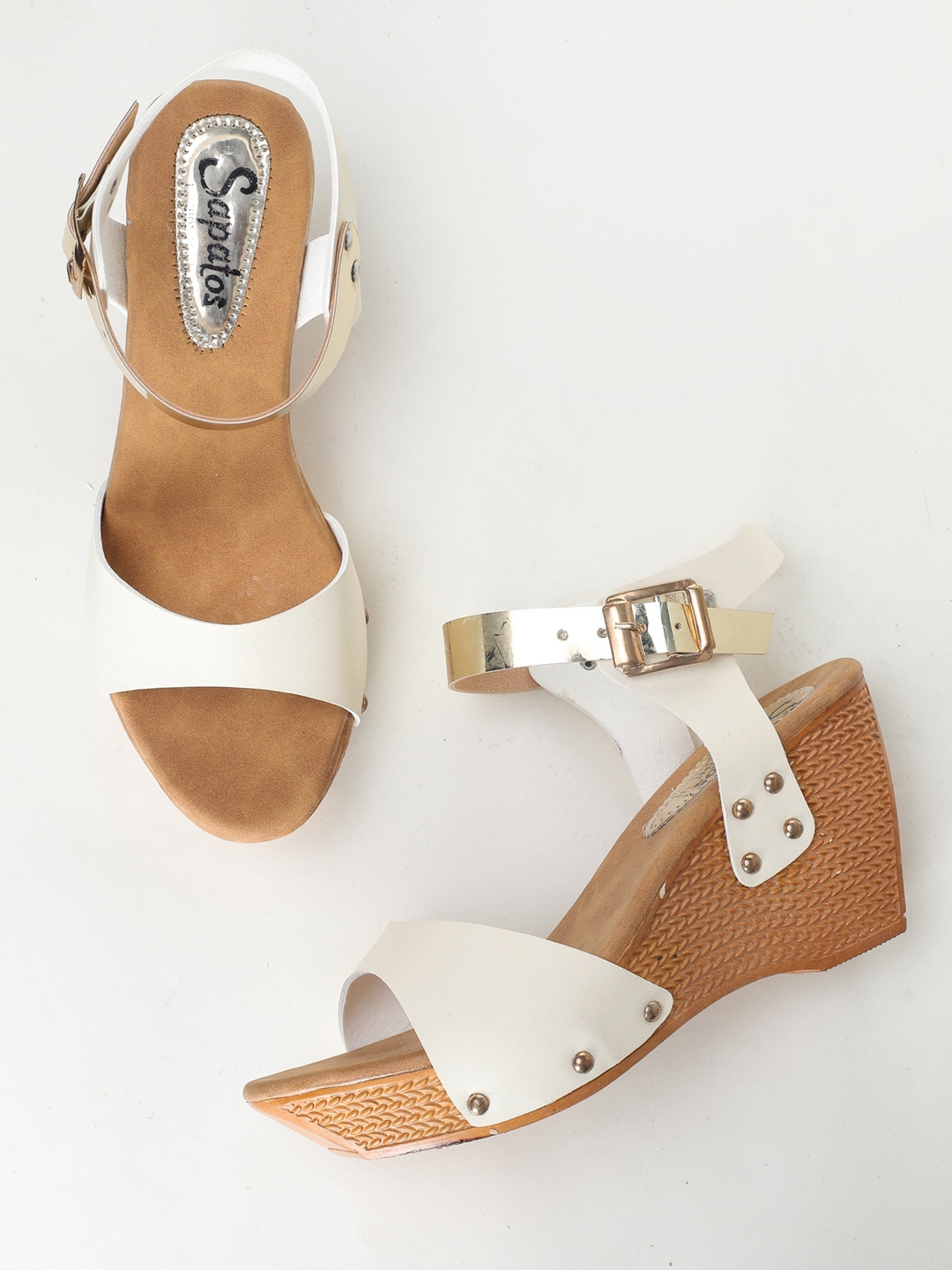 

SAPATOS Cream-Coloured Colourblocked Wedge Sandals with Buckles