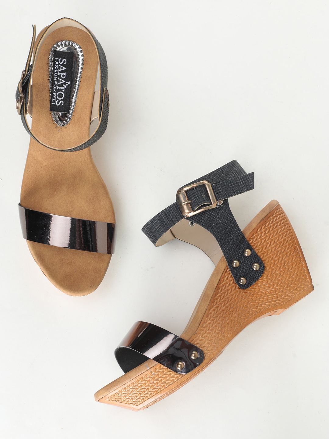 

SAPATOS Black Wedge Sandals with Buckles