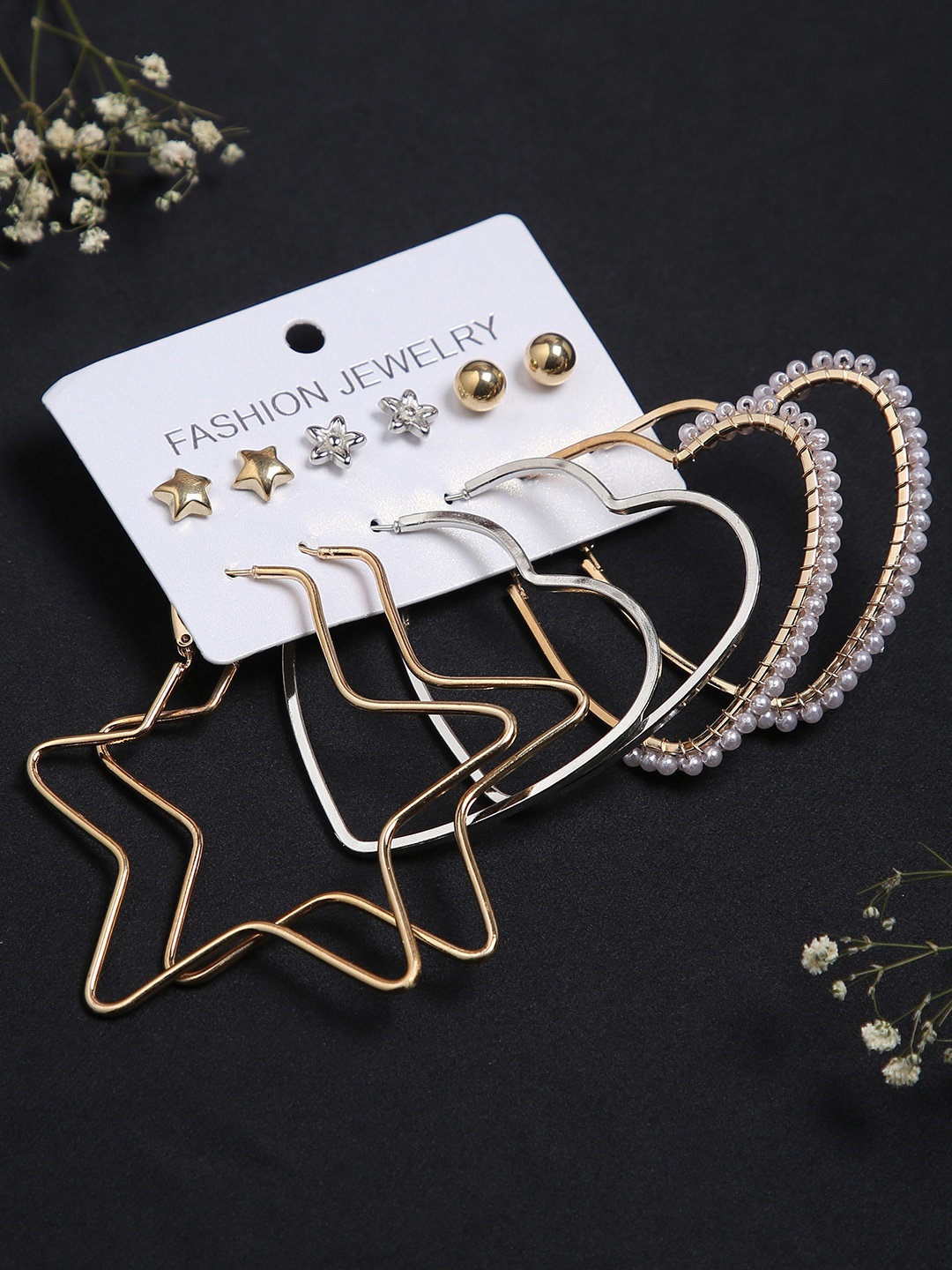 

justpeachy Pack of 6 Earrings, Gold
