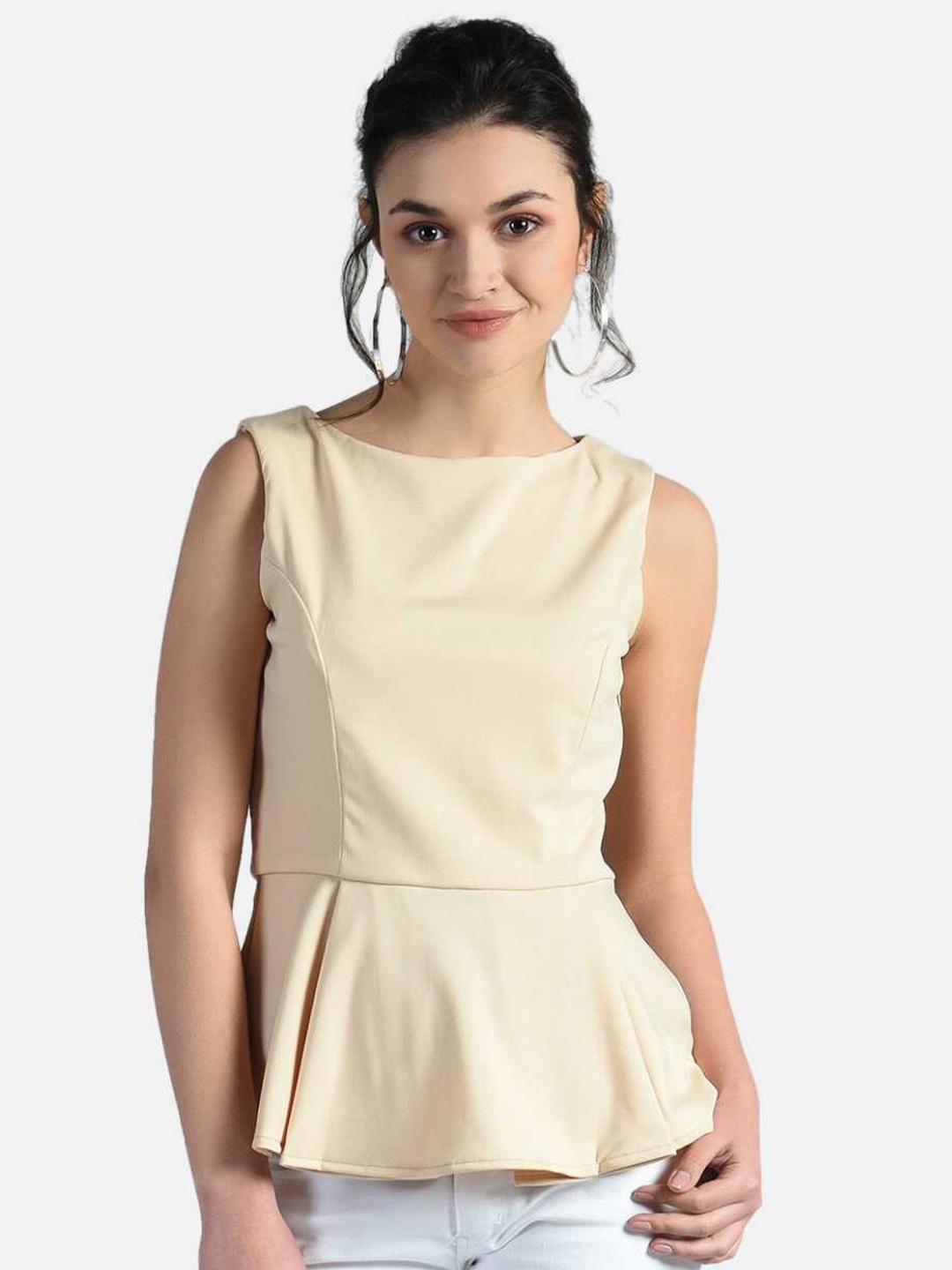 

AARA Beige Skater Peplum Top