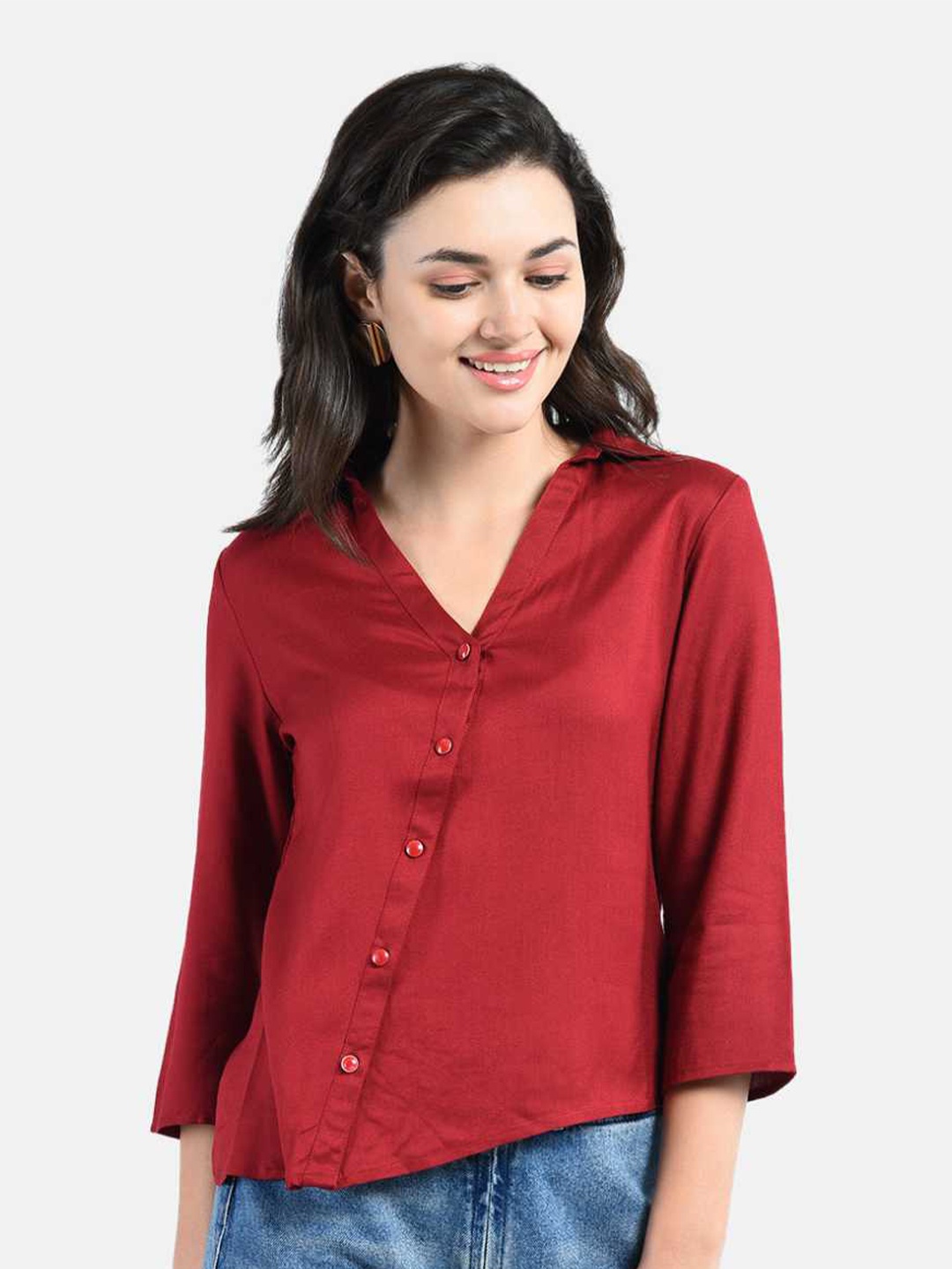 

AARA Maroon Shirt Style Top