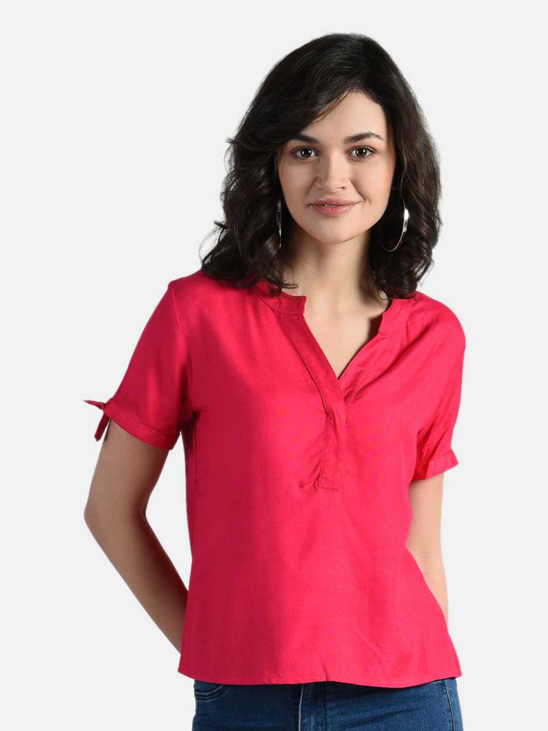 

AARA Pink Mandarin Collar Regular Top