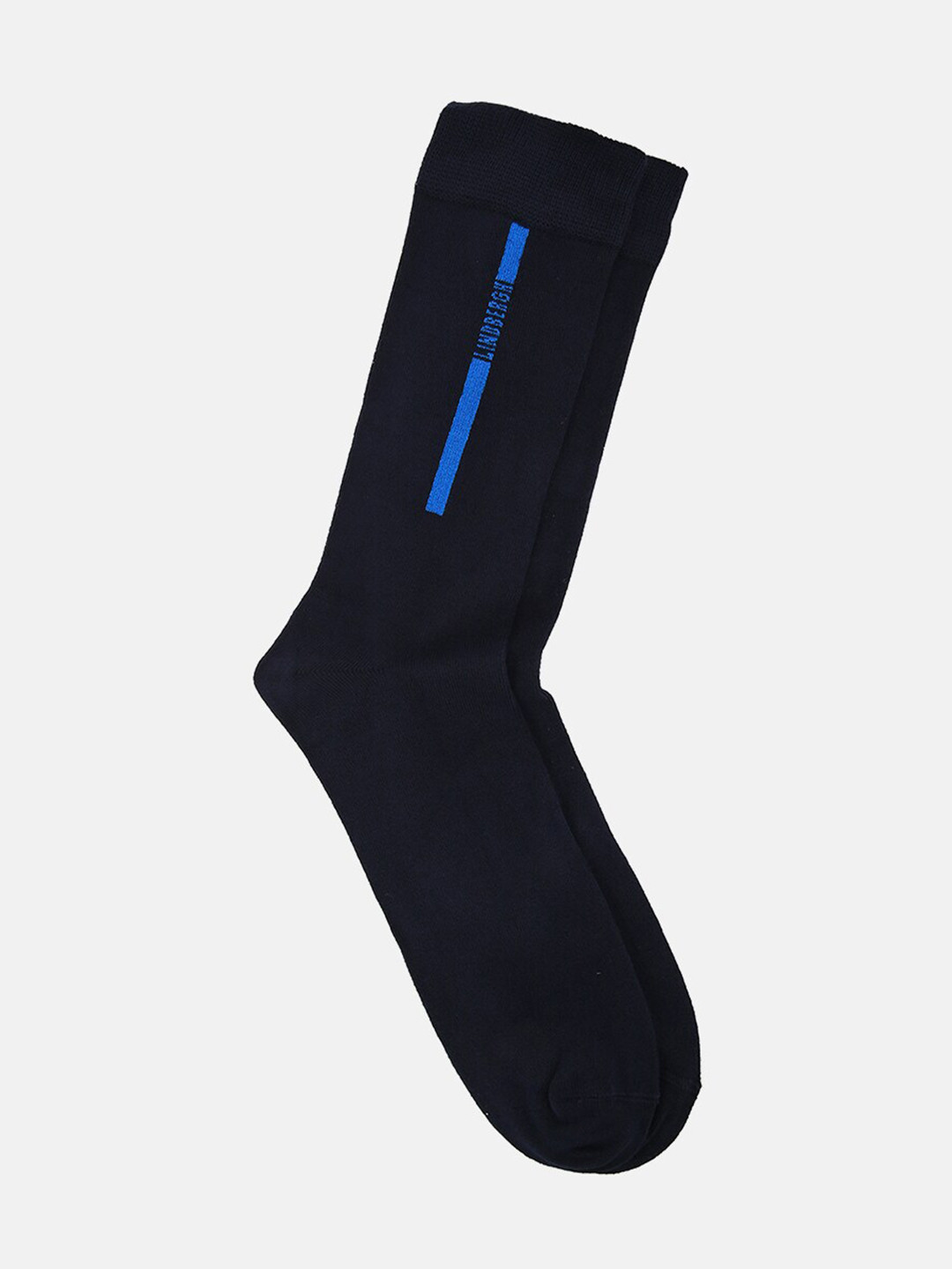 

LINDBERGH Men Navy Blue Striped Bamboo Calf-Length Socks