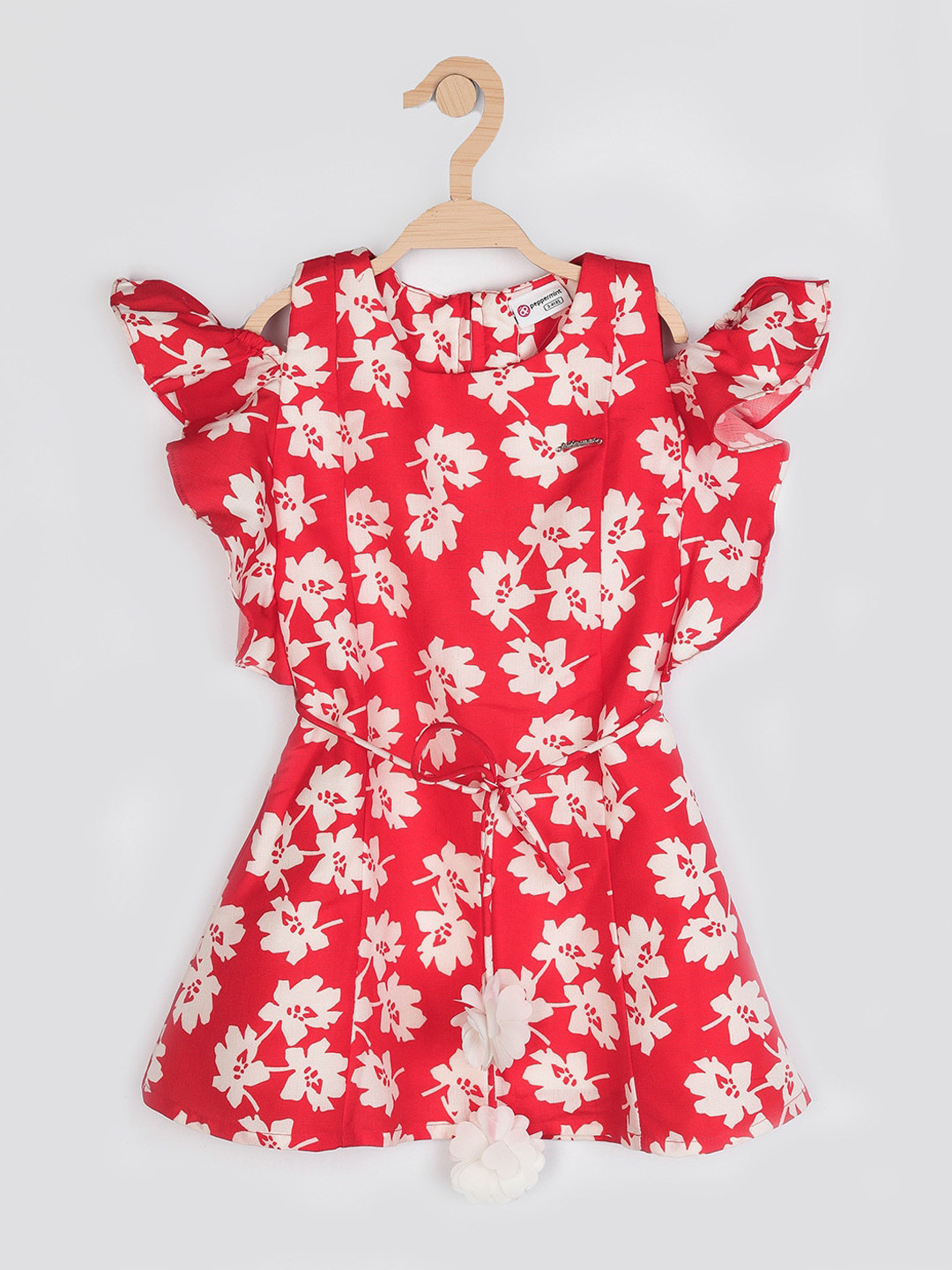 

Peppermint Red Floral Crepe Mini Dress