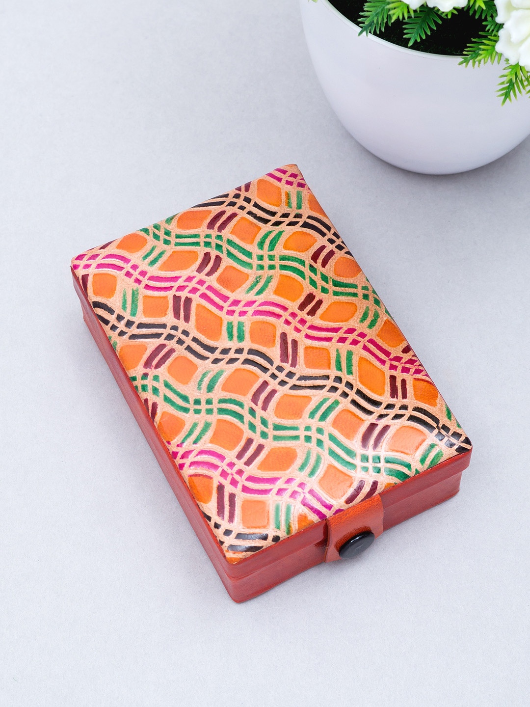 

Golden Peacock Women Orange, Pink, Green Self Design Rectangular Leather Jewellery Organizer Box