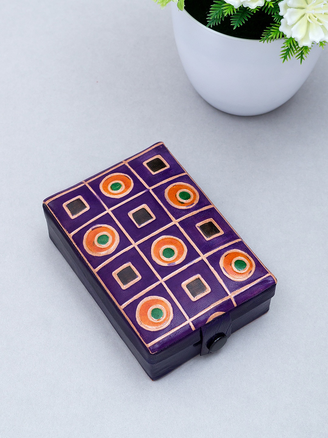 

Golden Peacock Purple & Orange Printed Rectangular Leather Jewellery Organizer Box