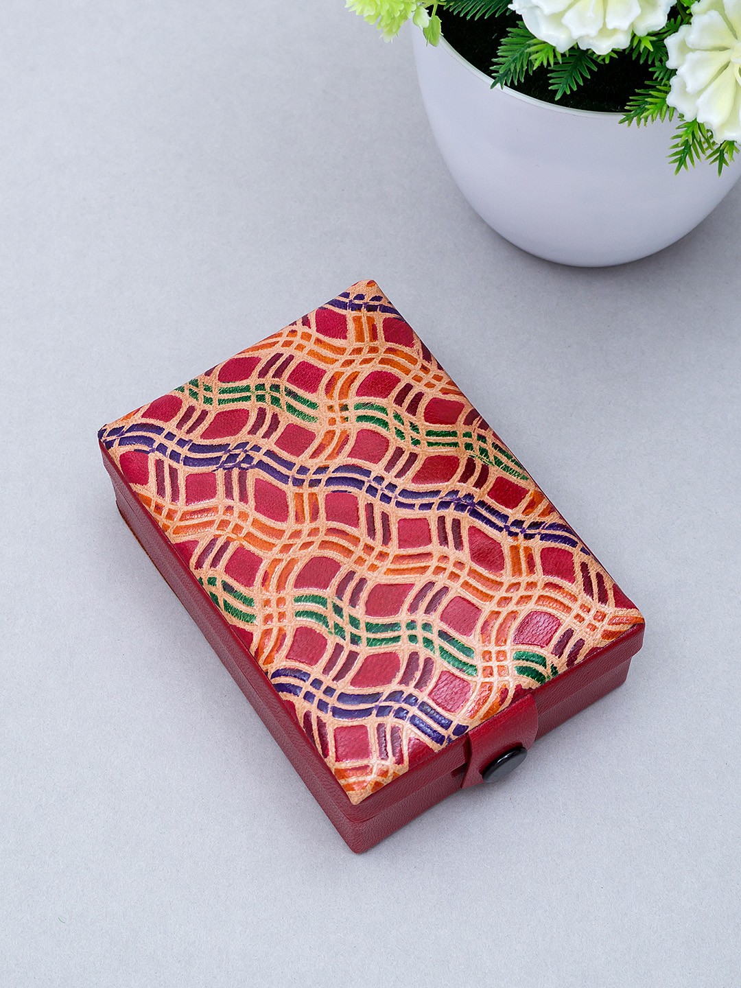

Golden Peacock Red & Orange Rectangular Leather Jewellery Organizer Box