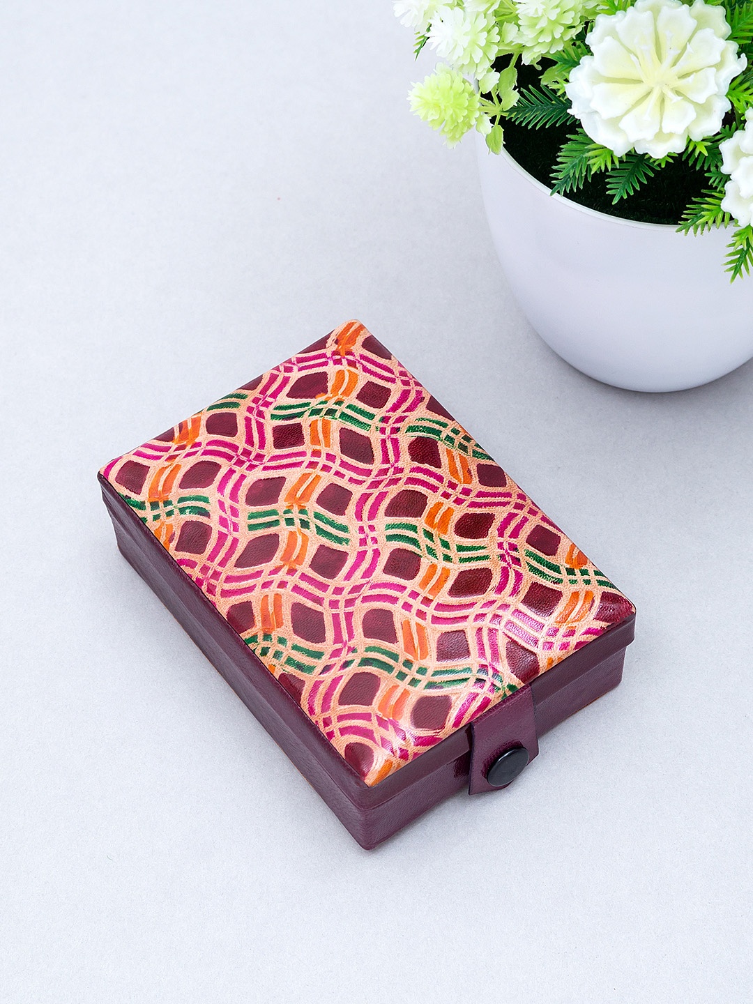 

Golden Peacock Purple & Pink Printed Leather Jewellery Organizer