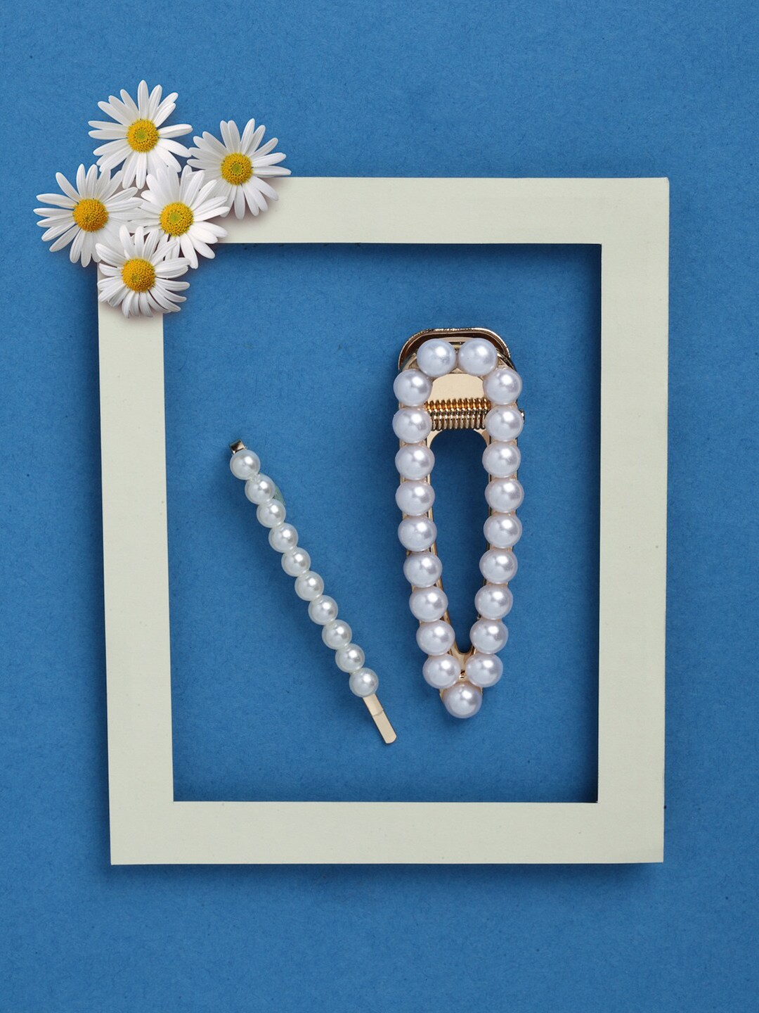 

VOGUE PANASH Women Set of 2 Pearl Hair Clips, Gold