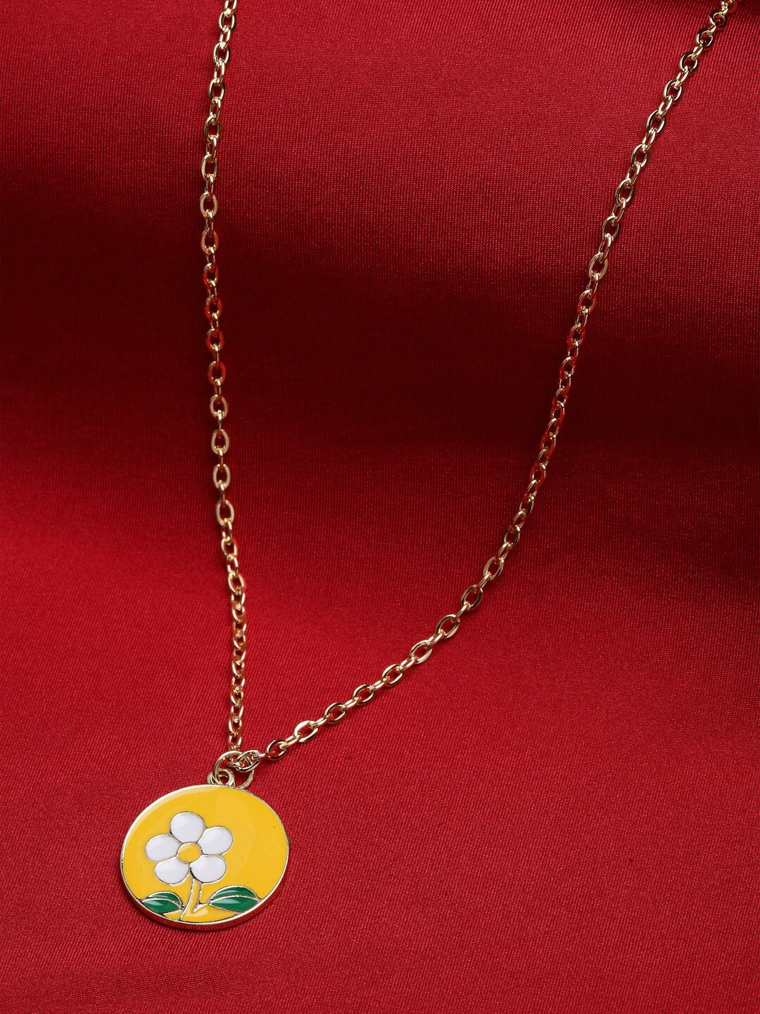 

VOGUE PANASH Gold Plated Yellow & White Floral Enameled Pendant With Chain