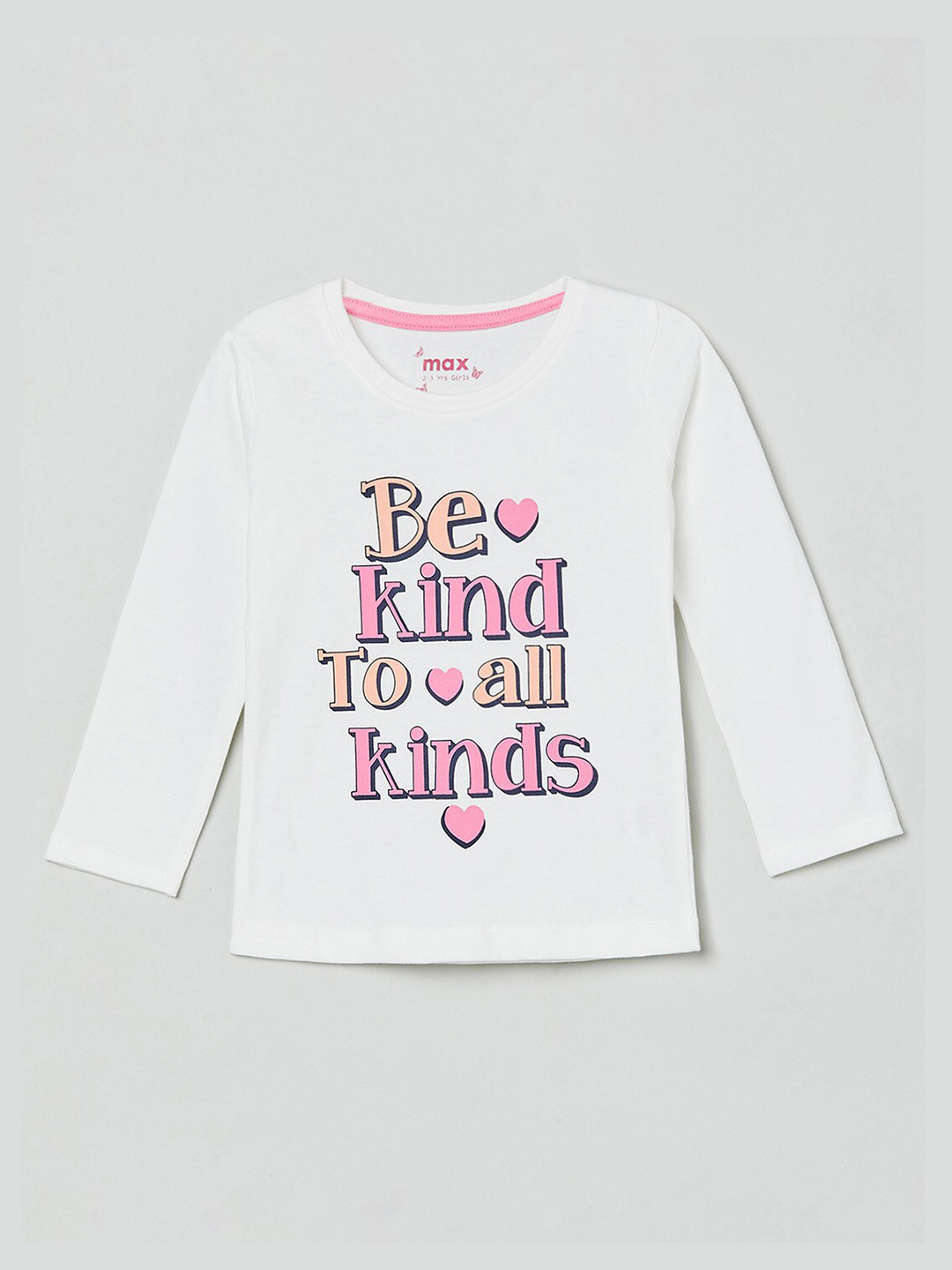 

max Girls Off White Typography Printed Cotton Regular Top