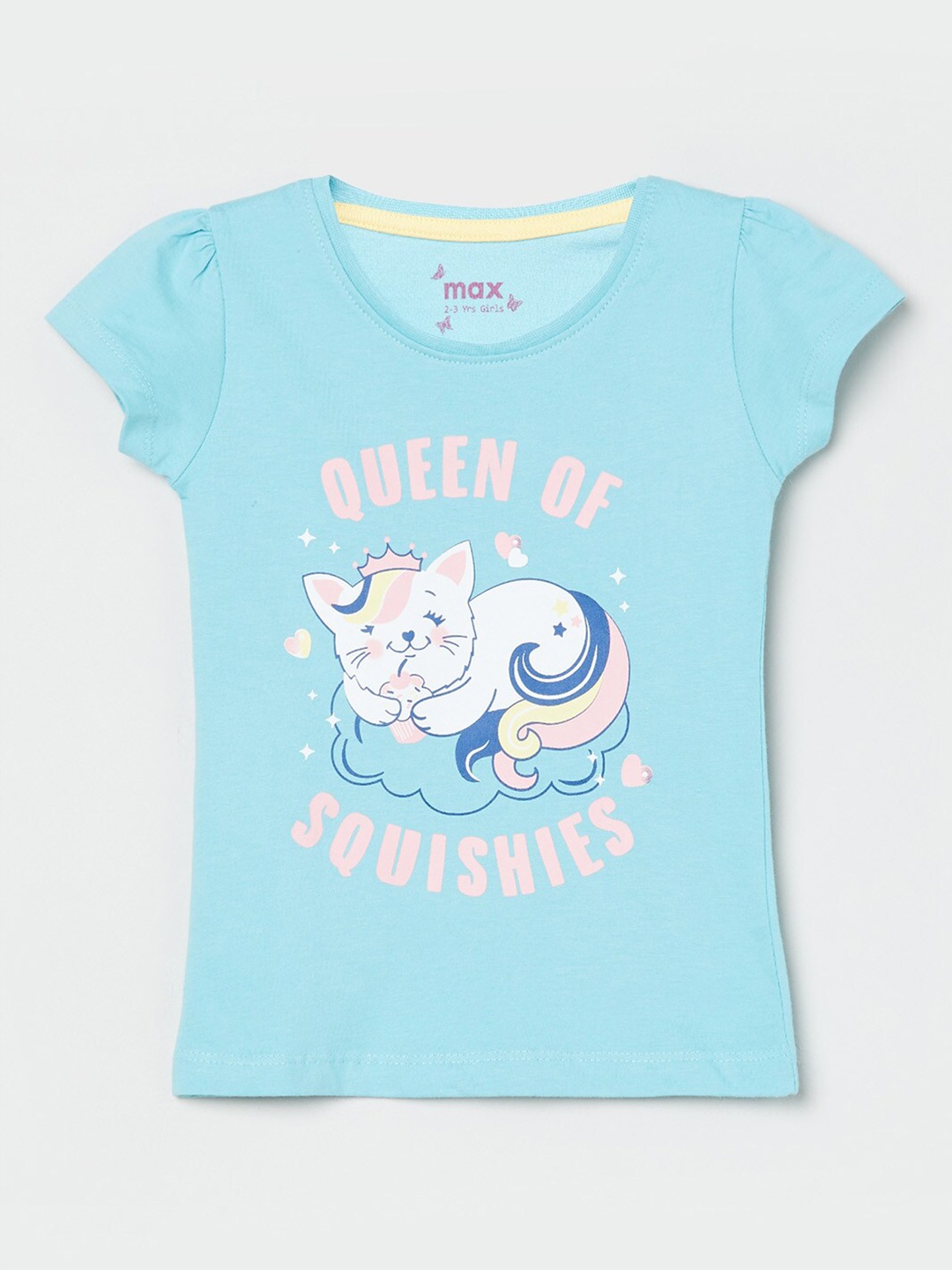 

max Girls Blue & White Printed Pure Cotton Top