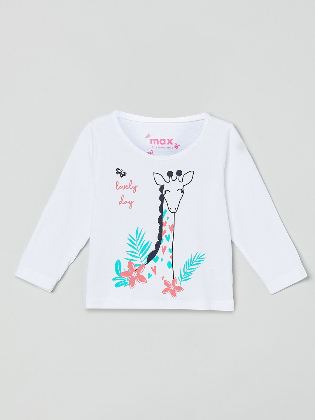 

max Girls White Graphic Printed T-shirts