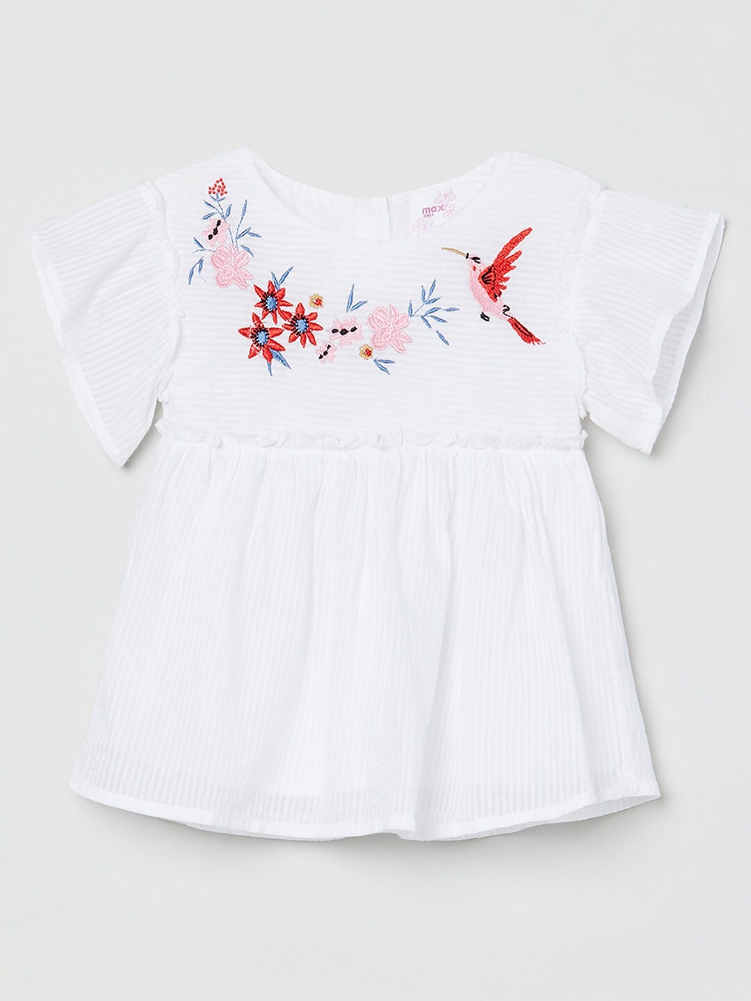 

max Girls White Striped Cotton A-Line Top