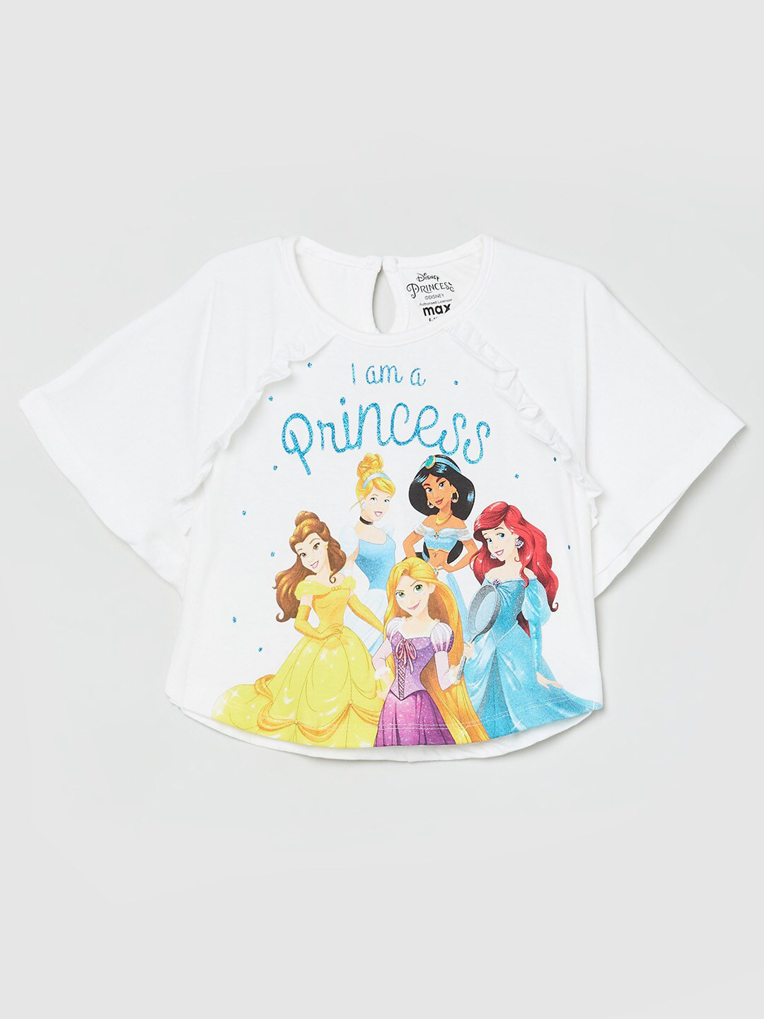 

max Girls White Disney Princess Printed Pure Cotton Regular Top
