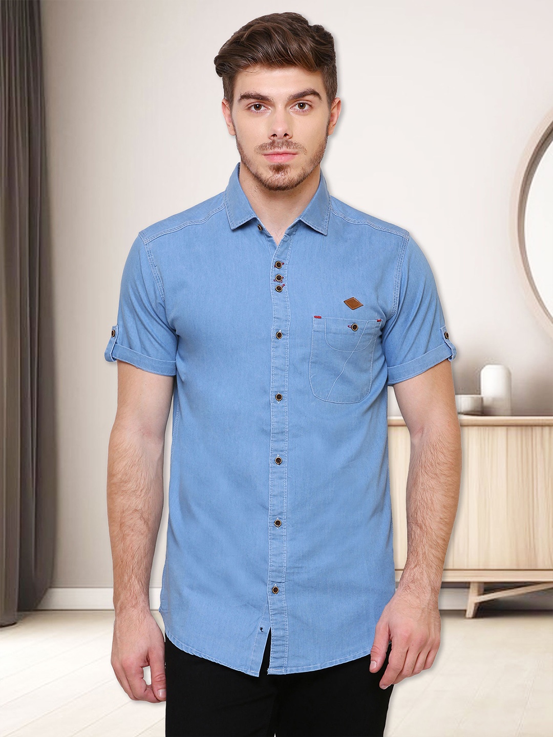 

Kuons Avenue Men Blue Slim Fit Opaque Cotton Casual Shirt