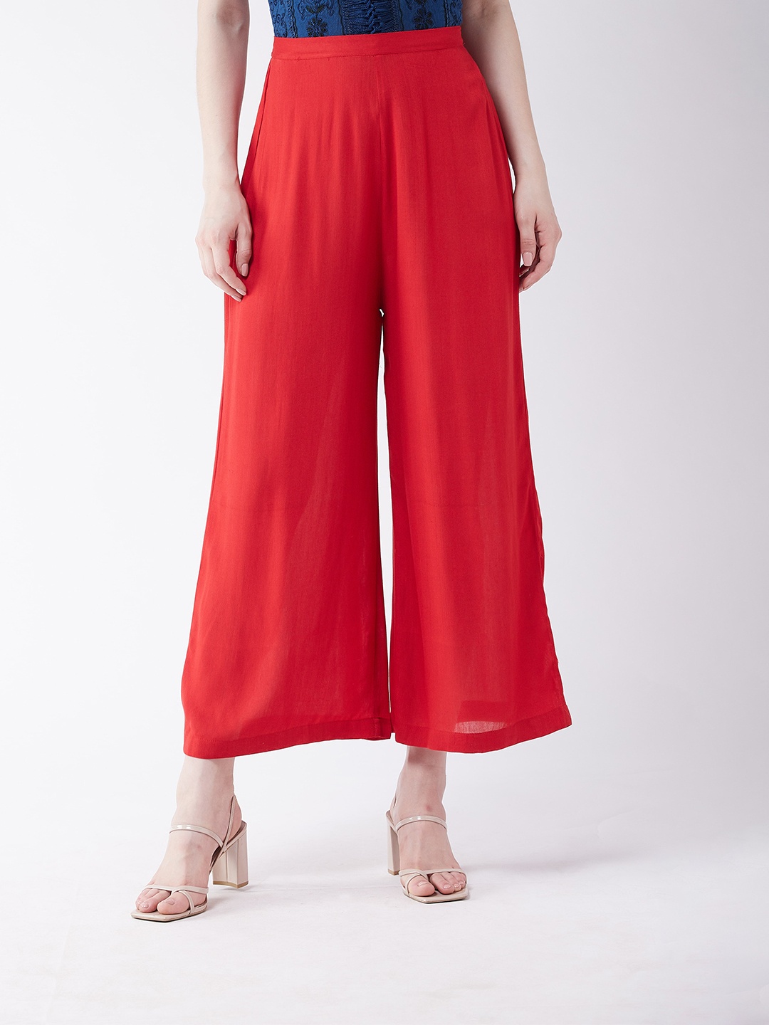 

Pannkh Women Red Solid Palazzos