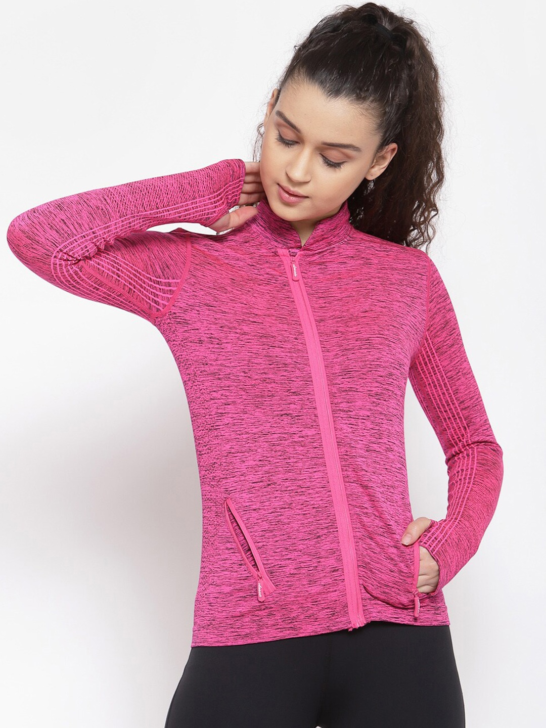 

iki chic Women Pink Longline Full Zipper Dry Fit Sporty Jacket