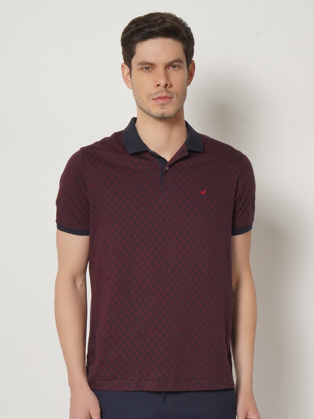 

Blackberrys Men Navy Blue Maroon Printed Polo Collar Slim Fit Cotton Pure Cotton T-shirt