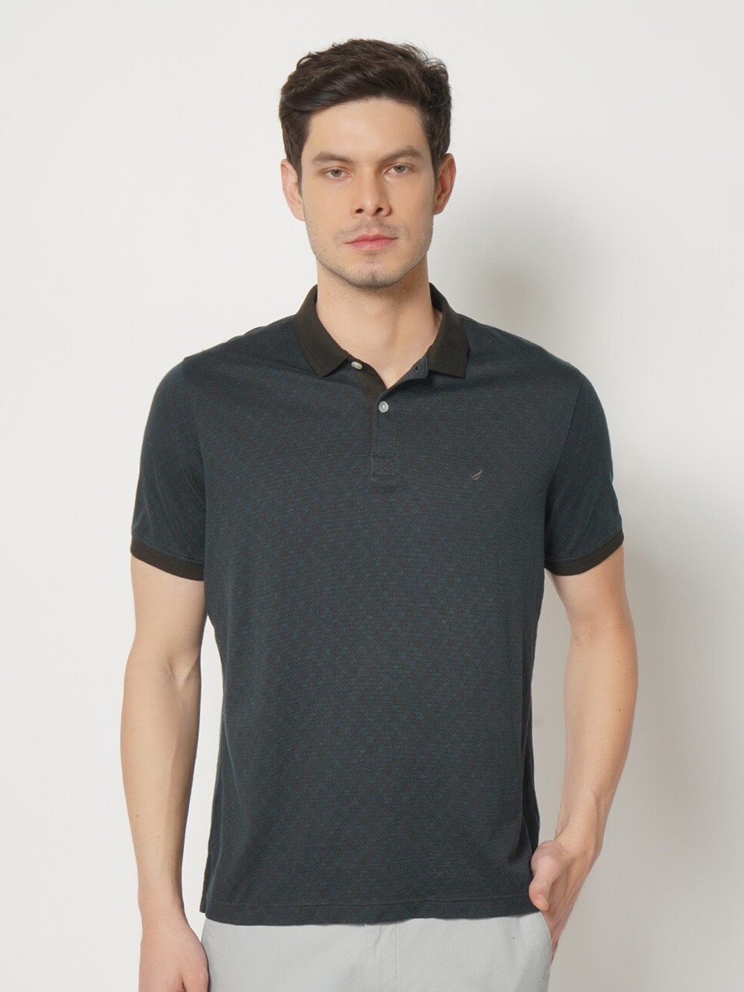 

Blackberrys Men Black Navy Blue Printed Polo Collar Slim Fit Cotton Pure Cotton T-shirt