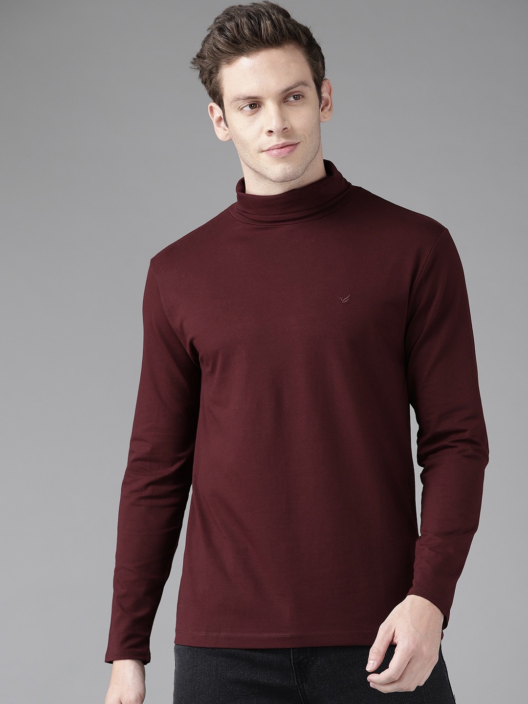 

Blackberrys Men Maroon Solid High Neck Slim Fit T-shirt