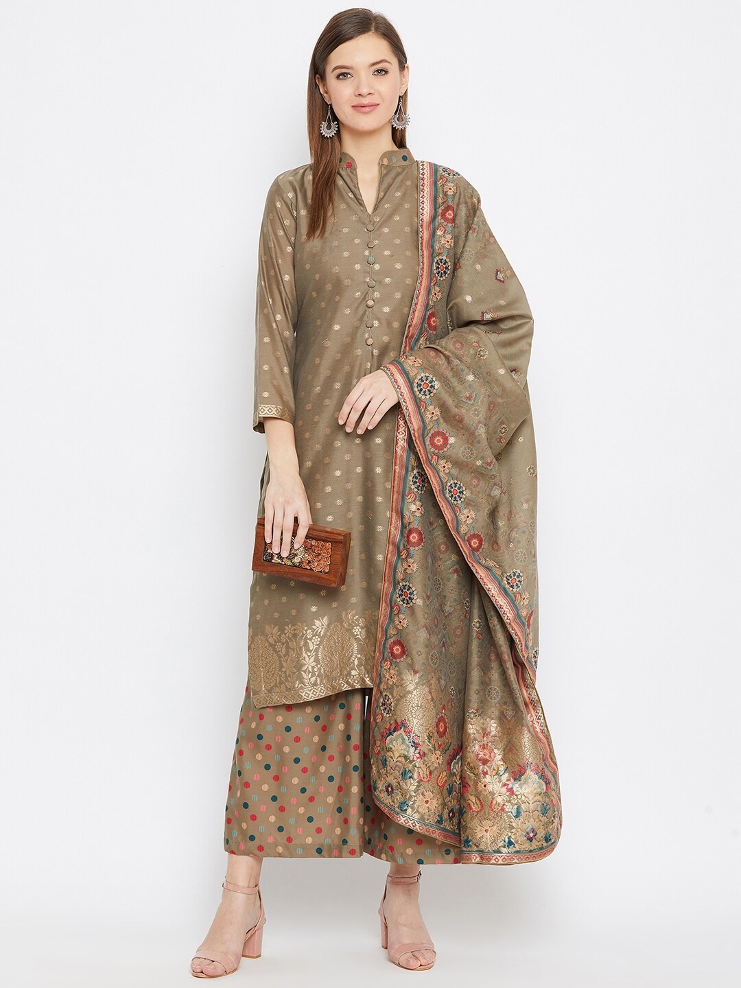 

Safaa Brown & Gold-Toned Woven Design Unstitched Dress Material