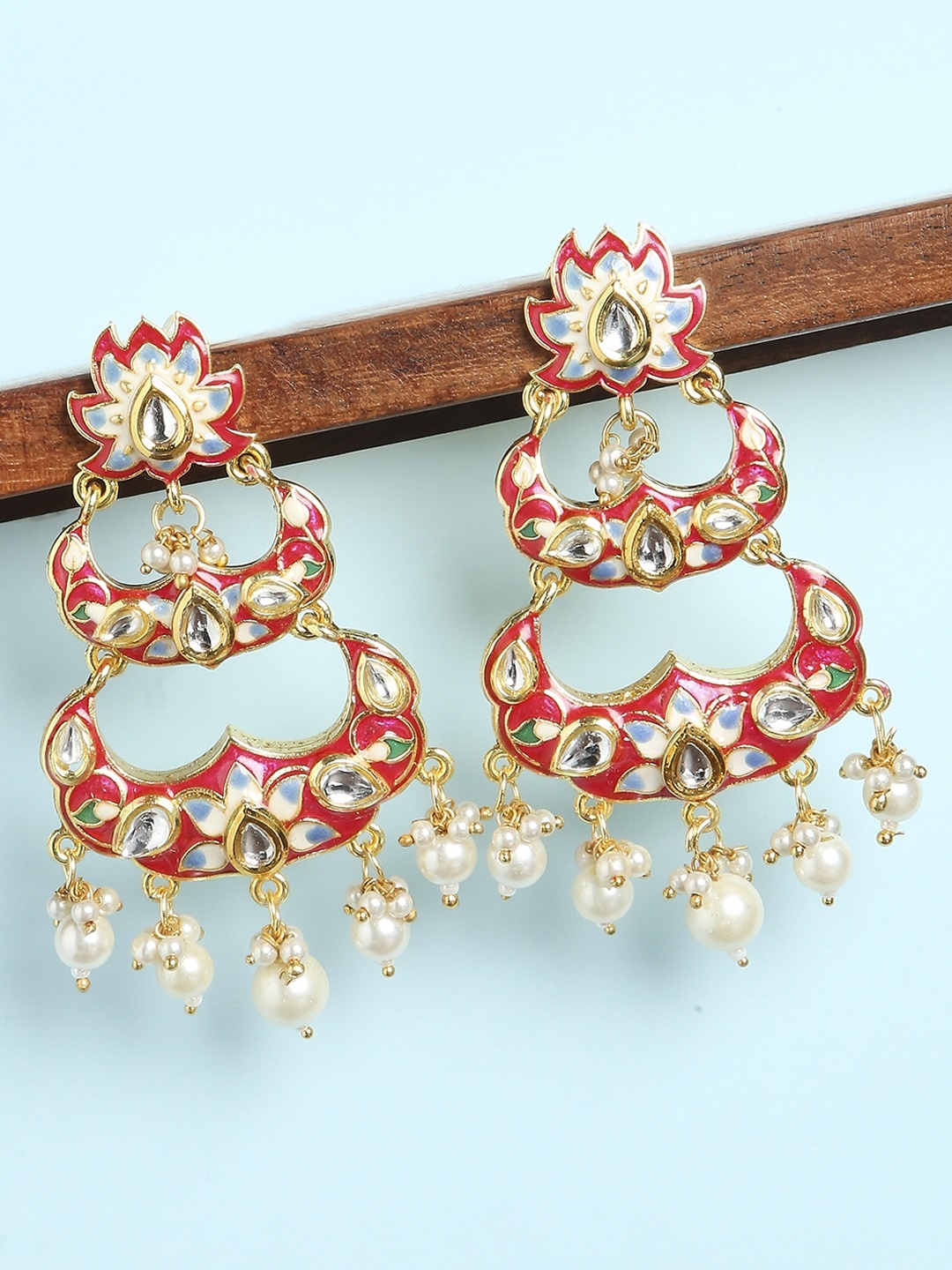 

OOMPH Pink & Gold-Toned Floral Chandbalis Earrings