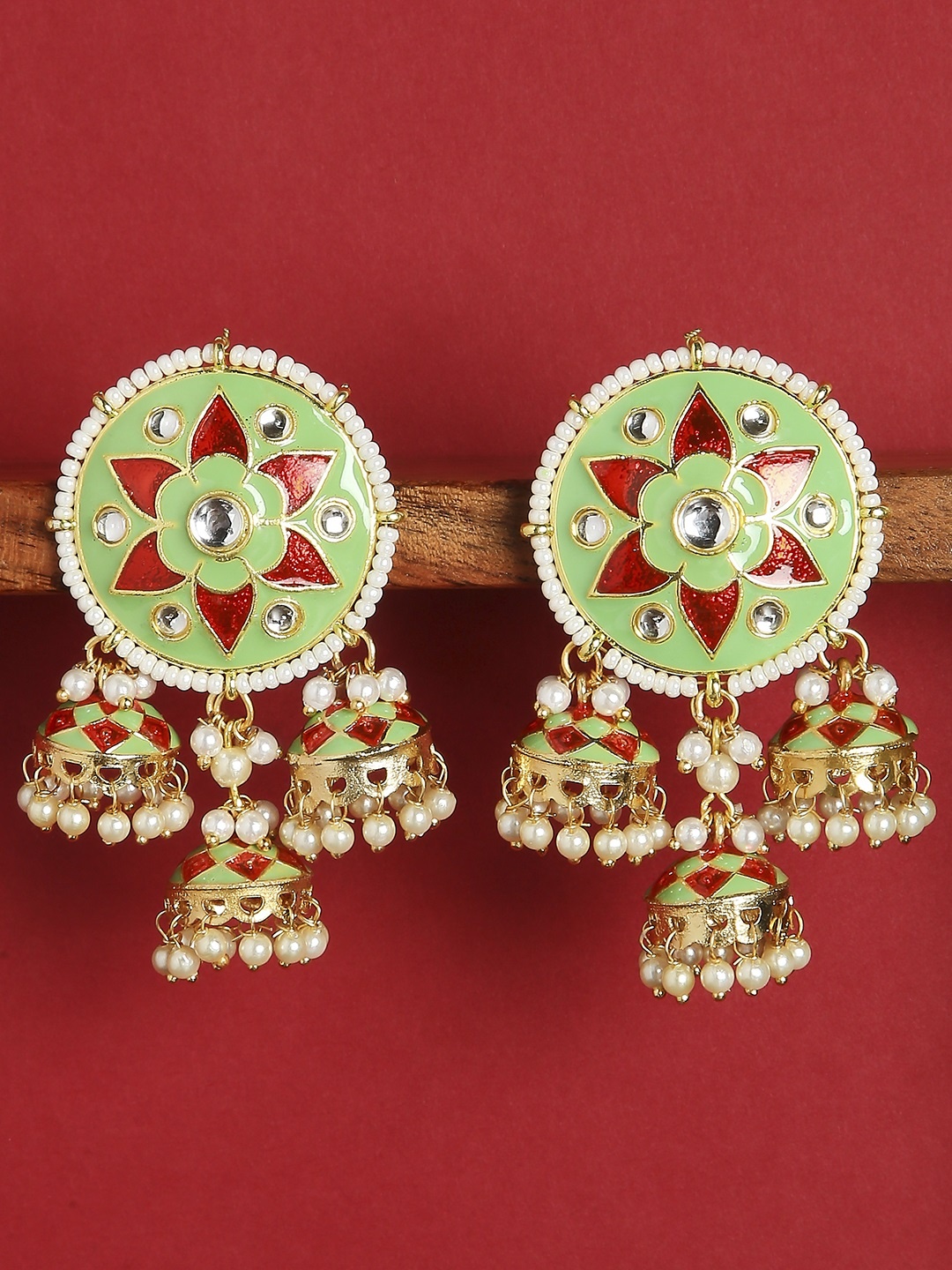 

OOMPH Green Floral Jhumkas Earrings