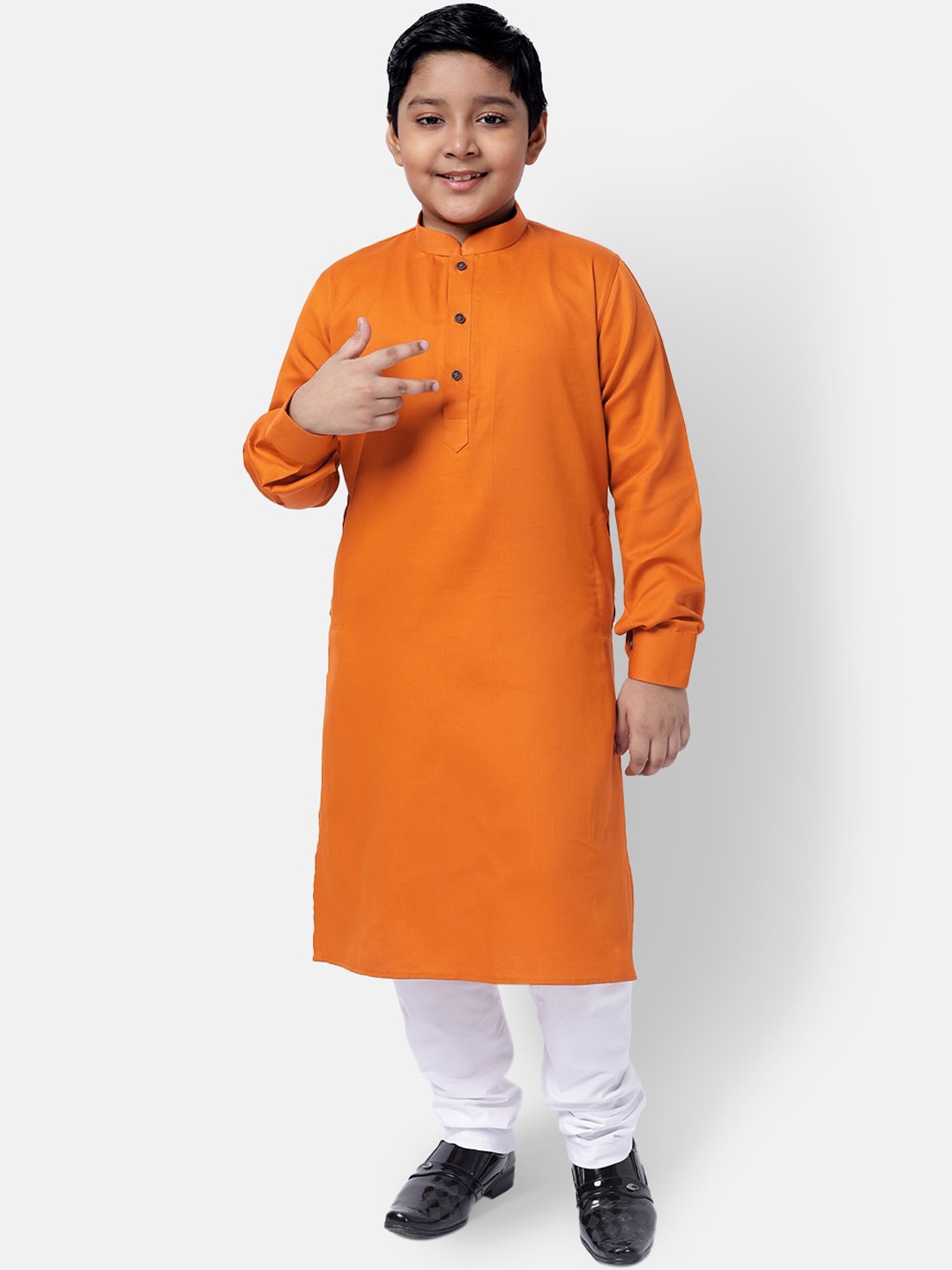 

NAMASKAR Boys Cotton Solid Kurta, Orange