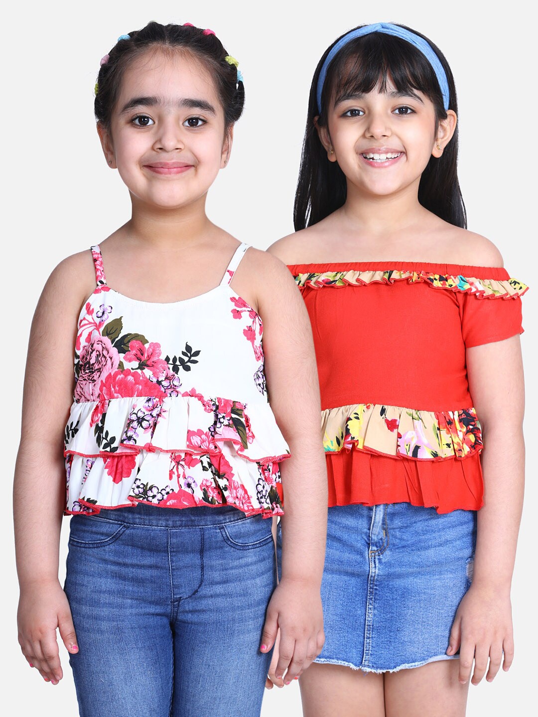 

Cutiekins White Floral Ruffles Crepe Regular Top