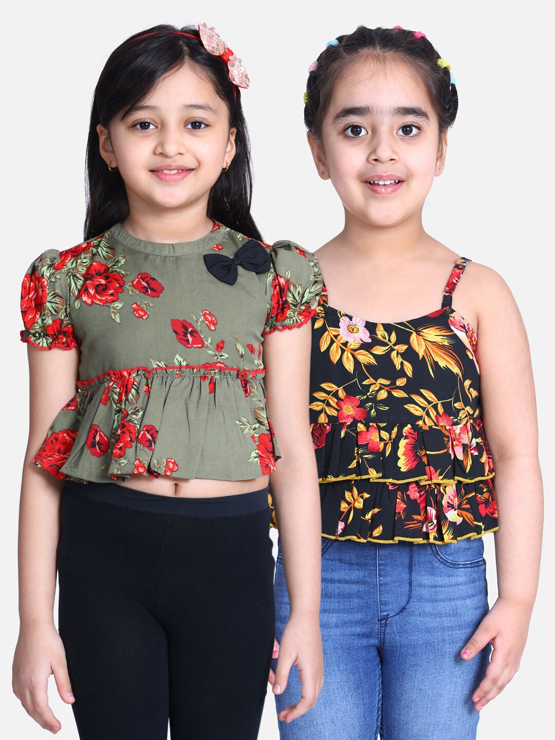 

Cutiekins Pack Of 2 Printed Crepe Tops, Green