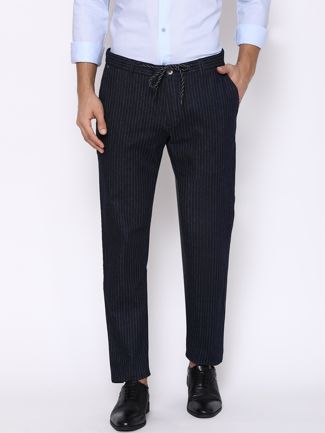 

Blackberrys Men Blue Striped Phoenix Skinny Fit Trousers